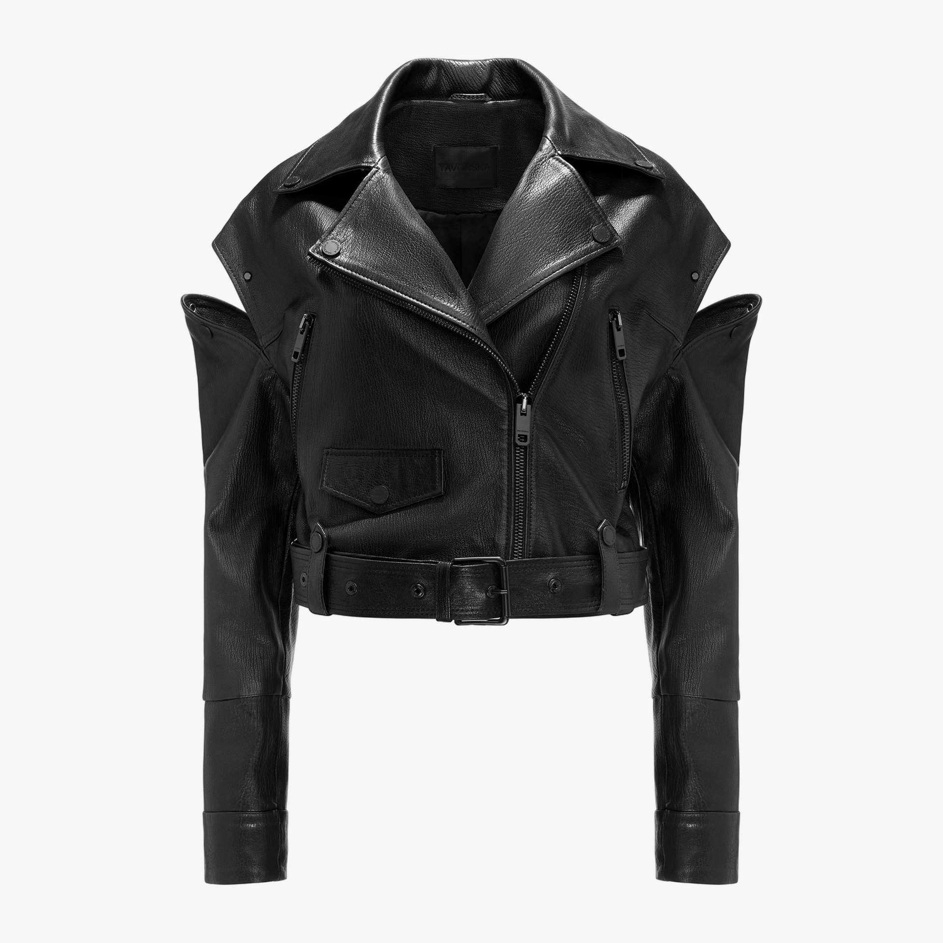 Cropped Biker Jacket In Black Leather made by YAVORSKA