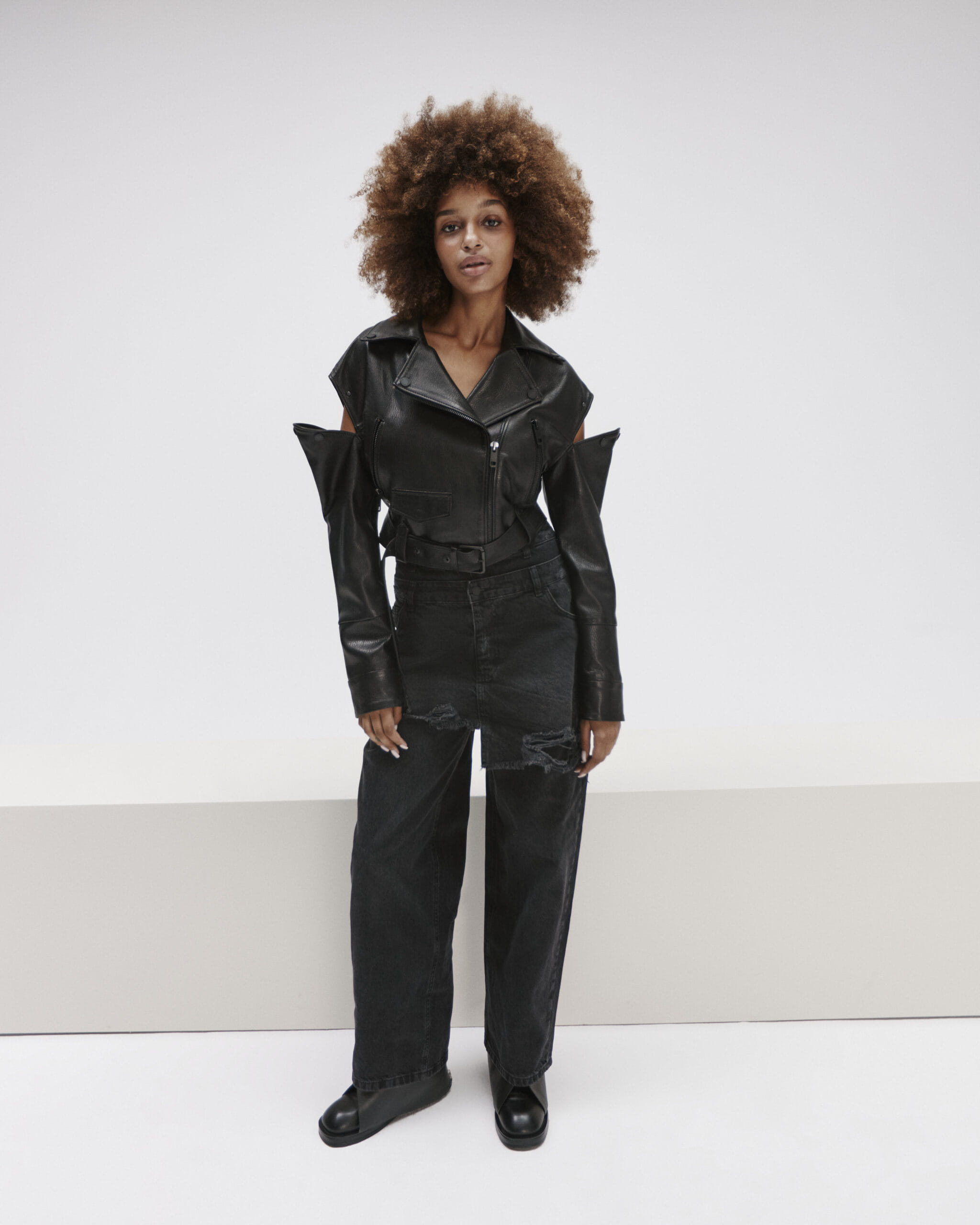 Cropped Biker Jacket In Black Leather made by YAVORSKA