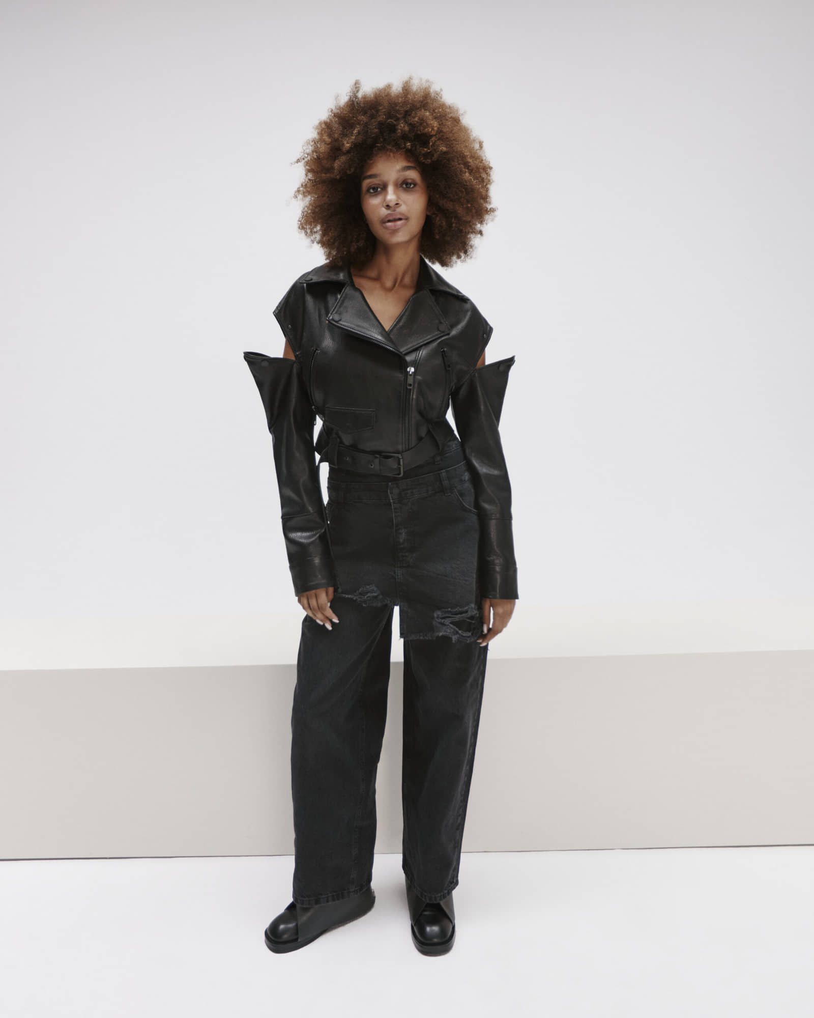 Cropped Biker Jacket In Black Leather made by YAVORSKA