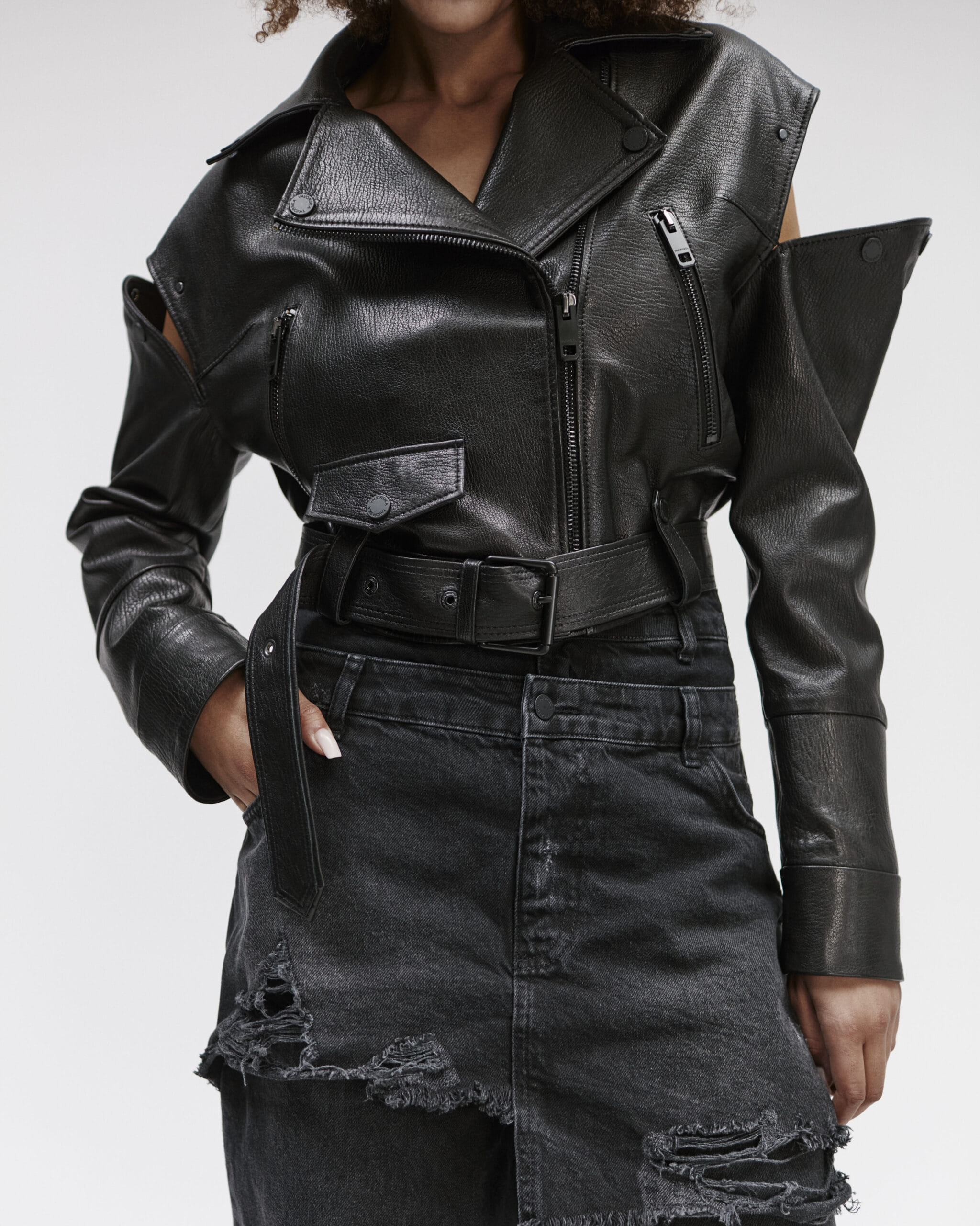 Cropped Biker Jacket In Black Leather made by YAVORSKA