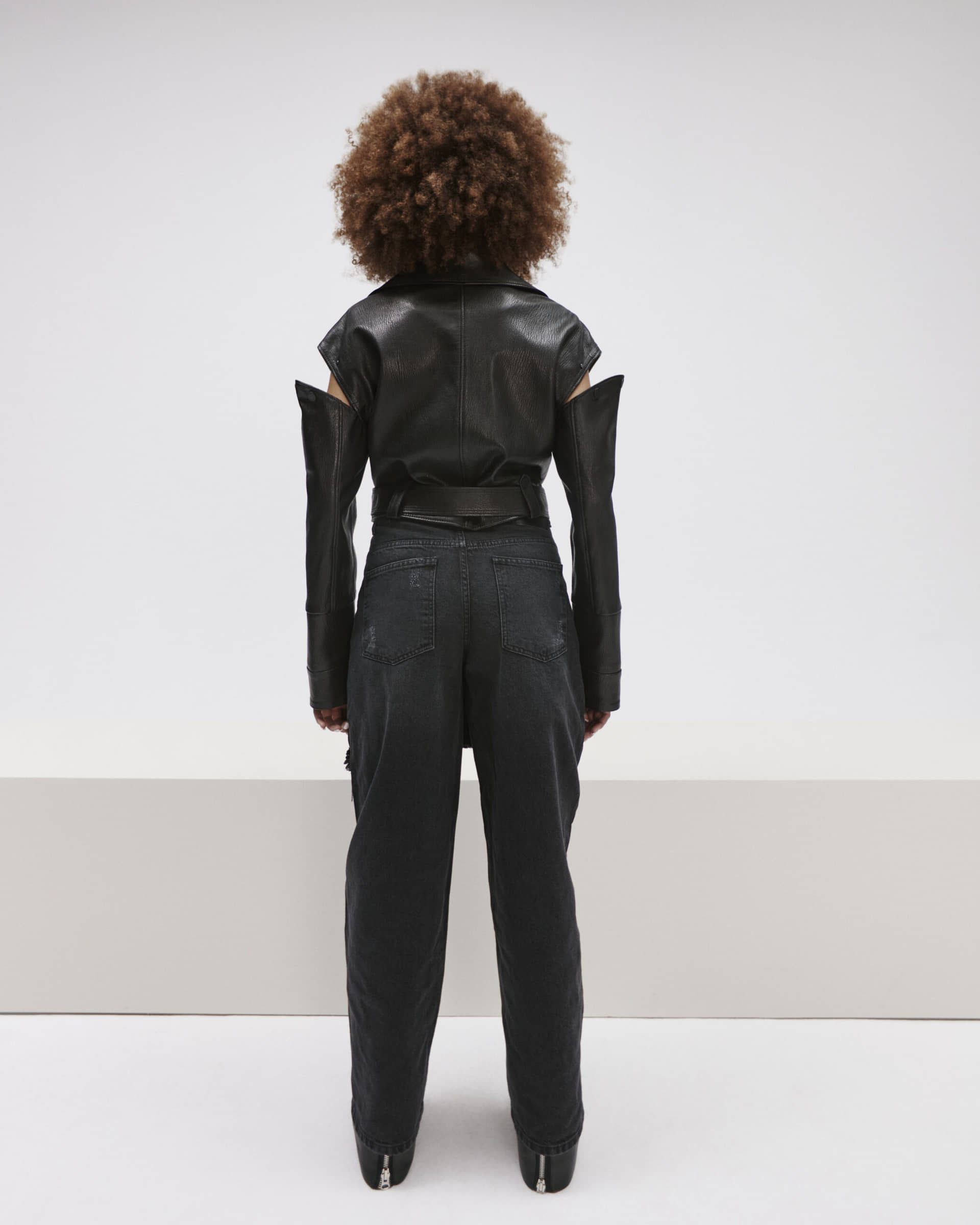 Cropped Biker Jacket In Black Leather made by YAVORSKA
