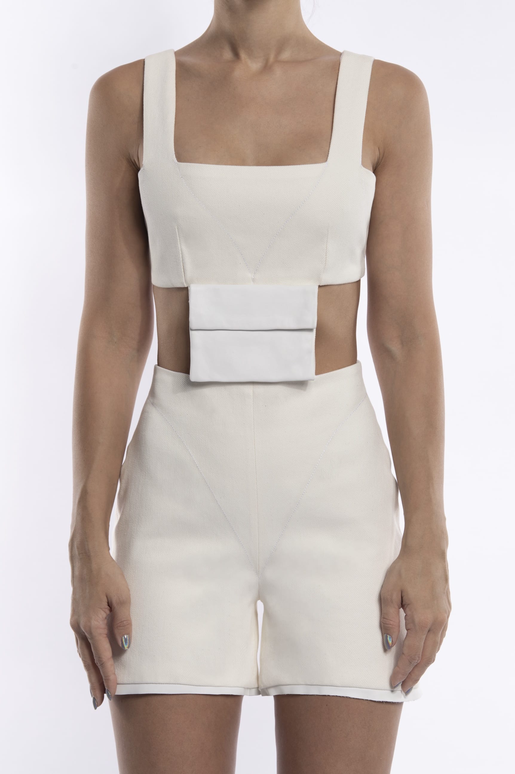Pocket Denim Jumpsuit in White made by Vestiaire d'un Oiseau Libre