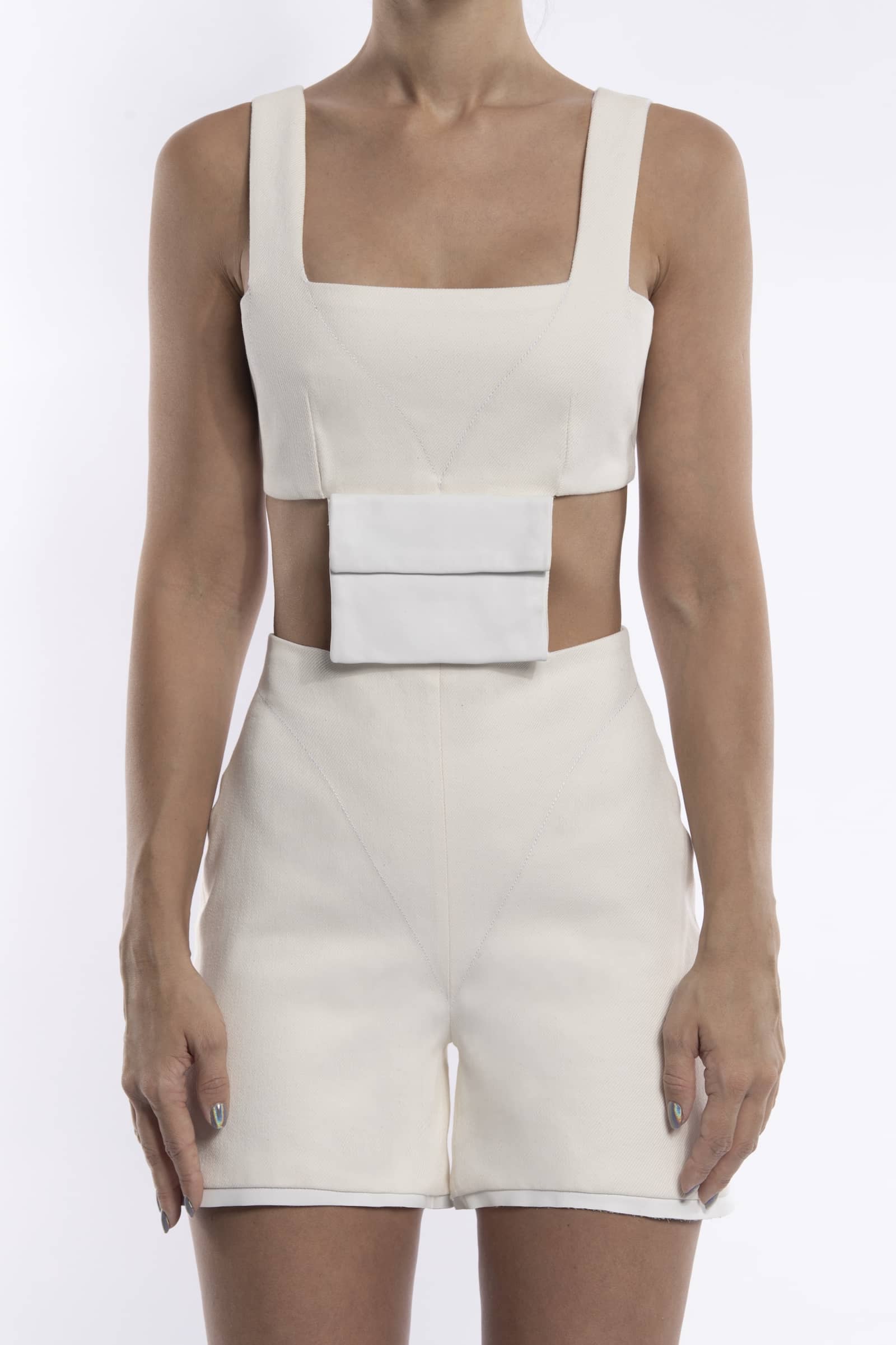 Pocket Denim Jumpsuit in White made by Vestiaire d'un Oiseau Libre