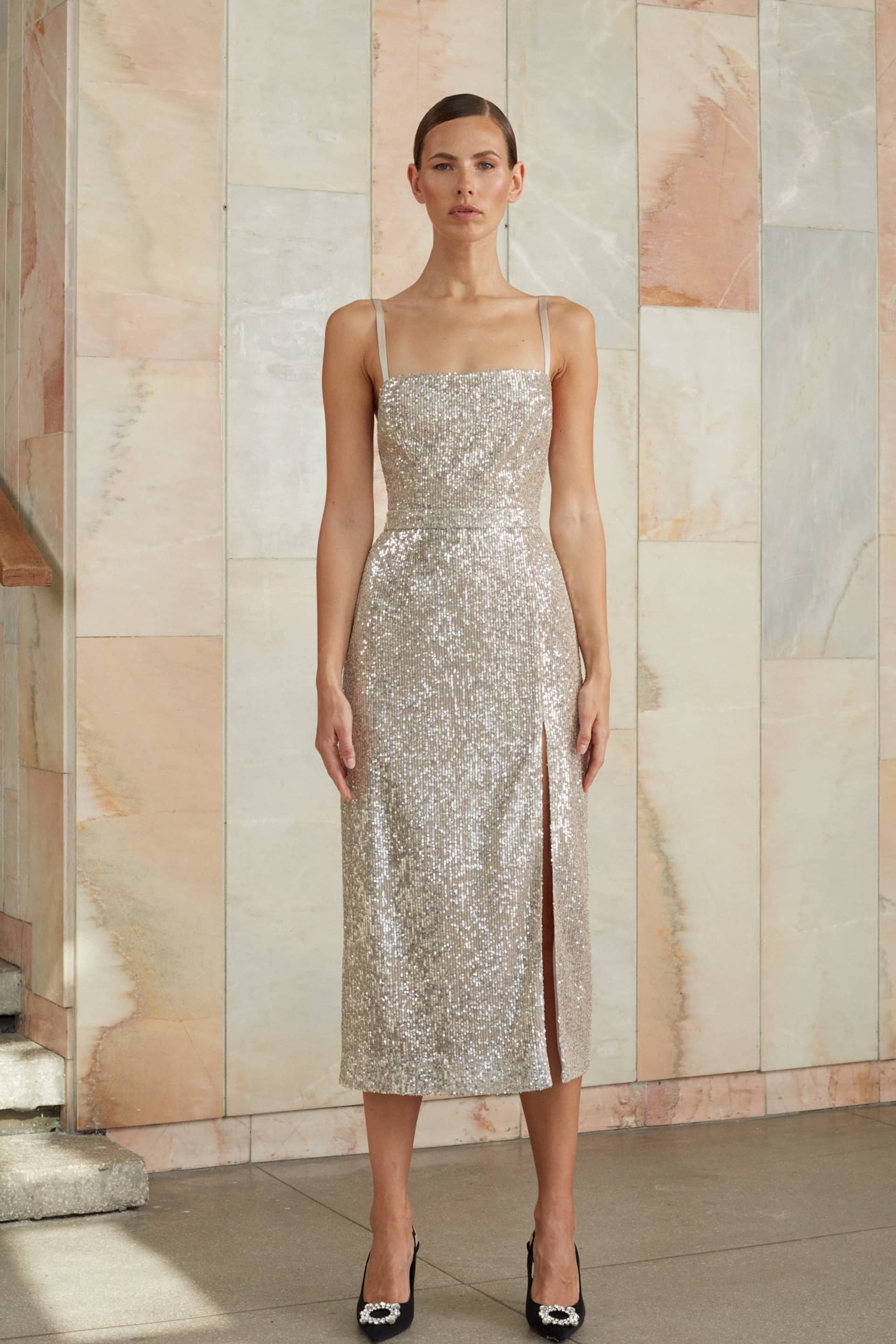 CHLOE silver sequin open back dress made by UNDRESS