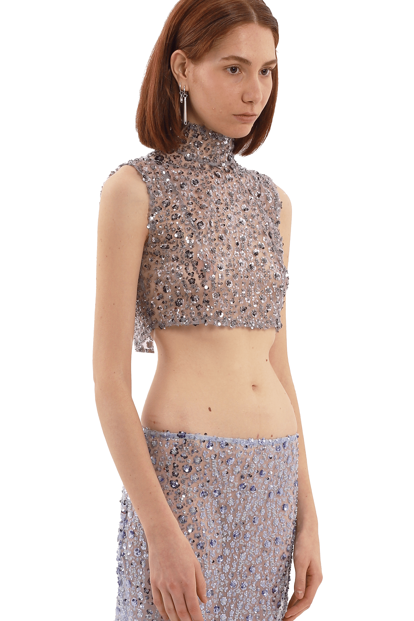Gray sequin embroidered top made by Compte Spain
