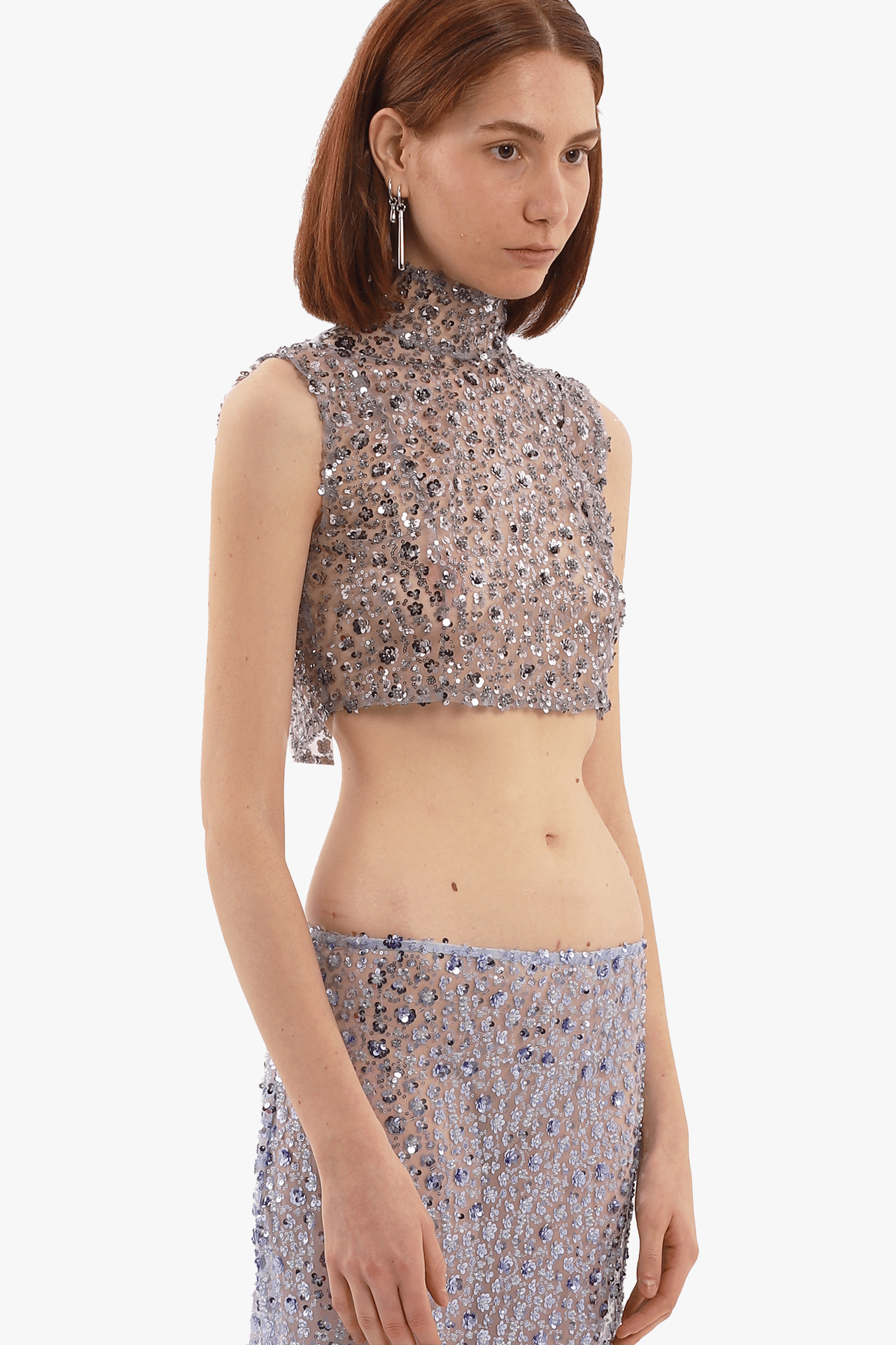 Gray sequin embroidered top made by Compte Spain