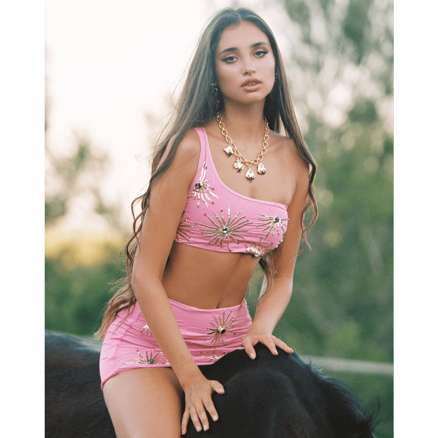 Callie Co-ord One Shoulder Top Pink in Pink made by Oceanus Swimwear