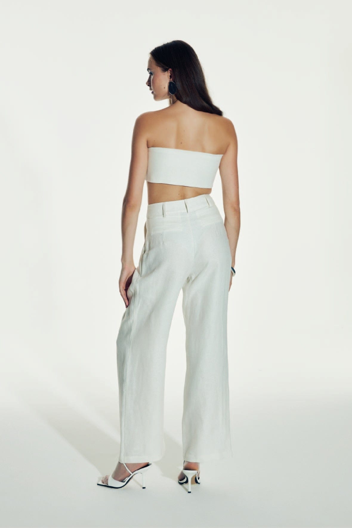 Tina Linen Trousers in White Sand made by Nazli Ceren