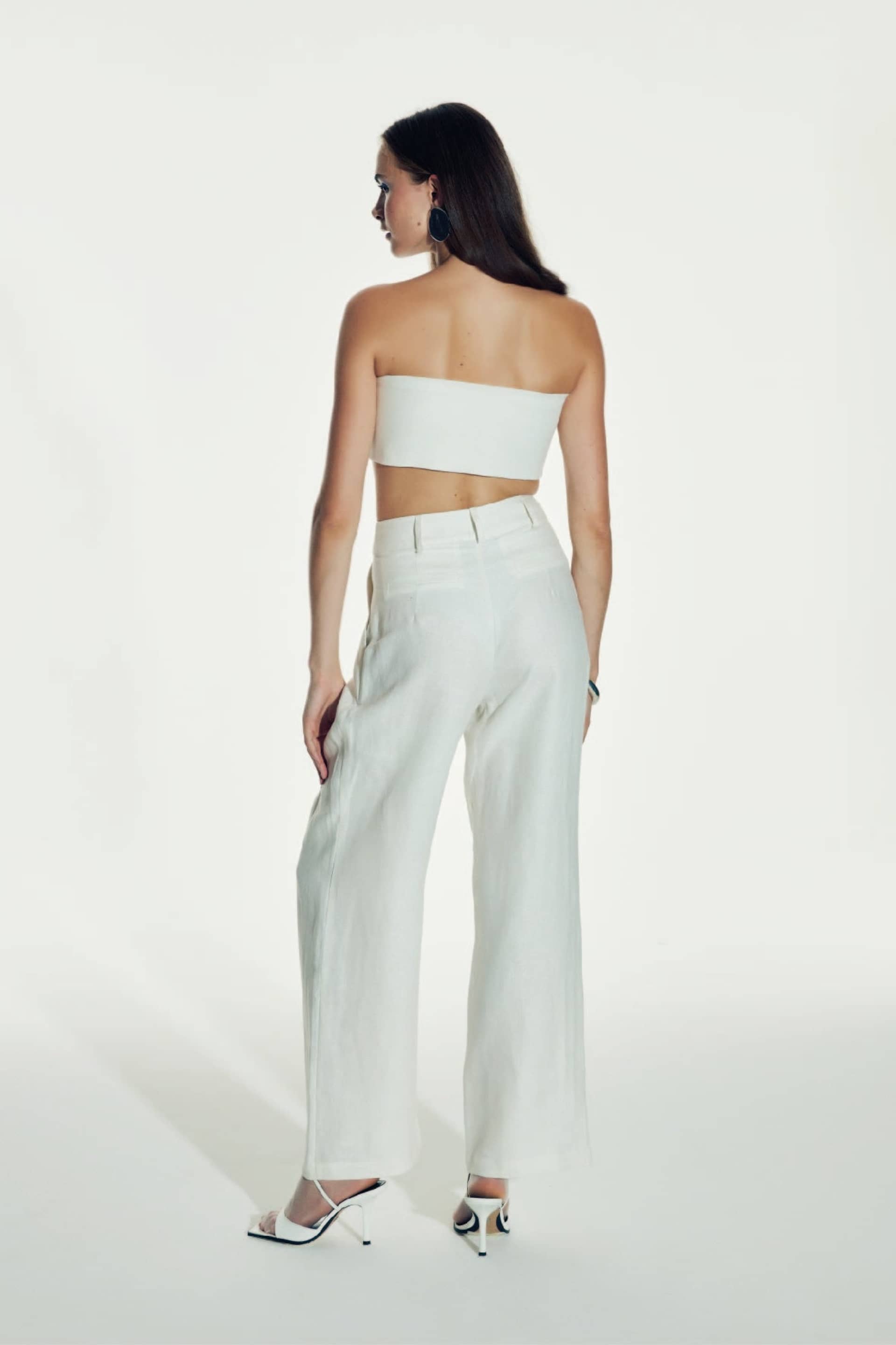 Tina Linen Trousers in White Sand made by Nazli Ceren