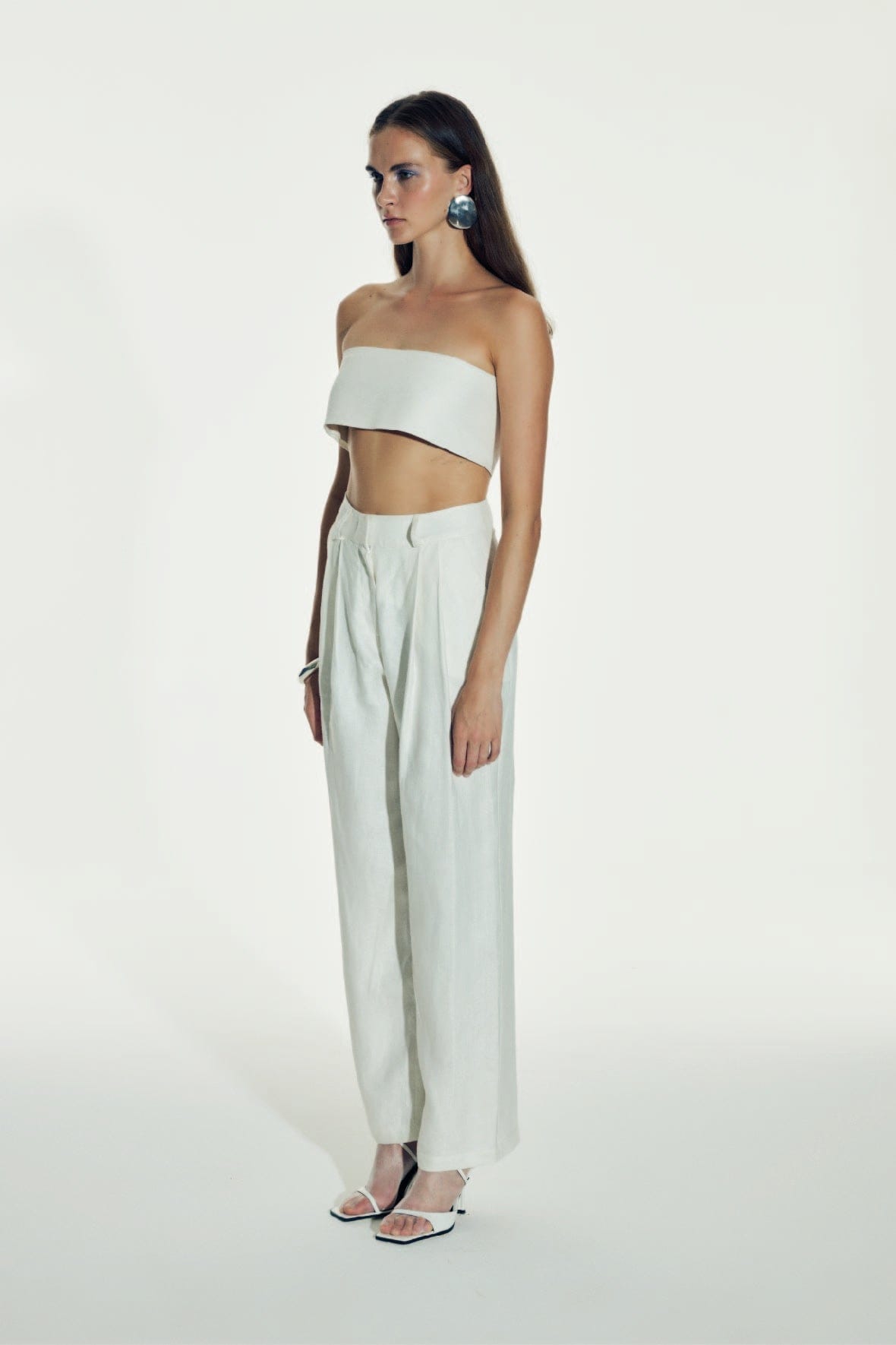 Tina Linen Trousers in White Sand made by Nazli Ceren