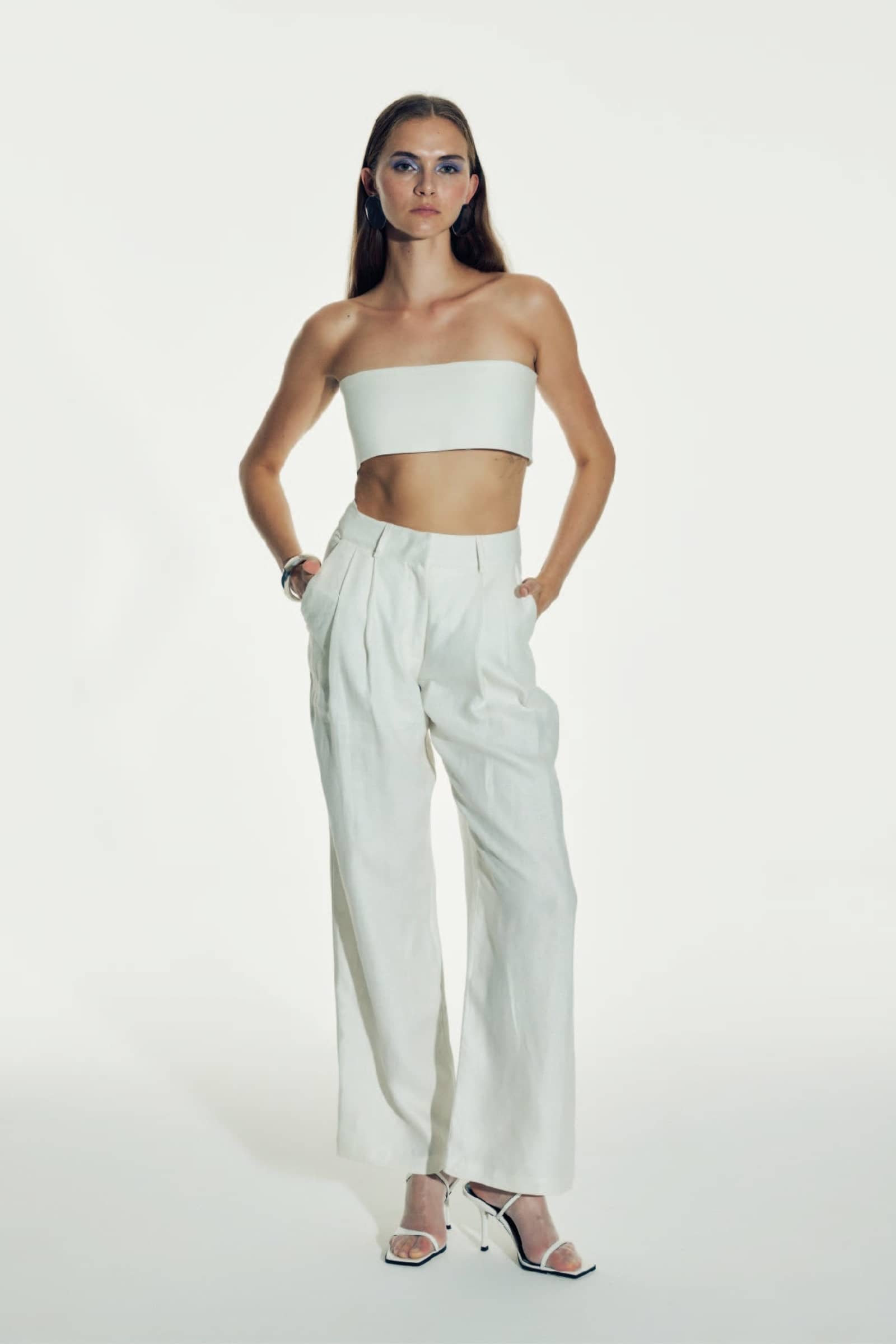 Tina Linen Trousers in White Sand made by Nazli Ceren