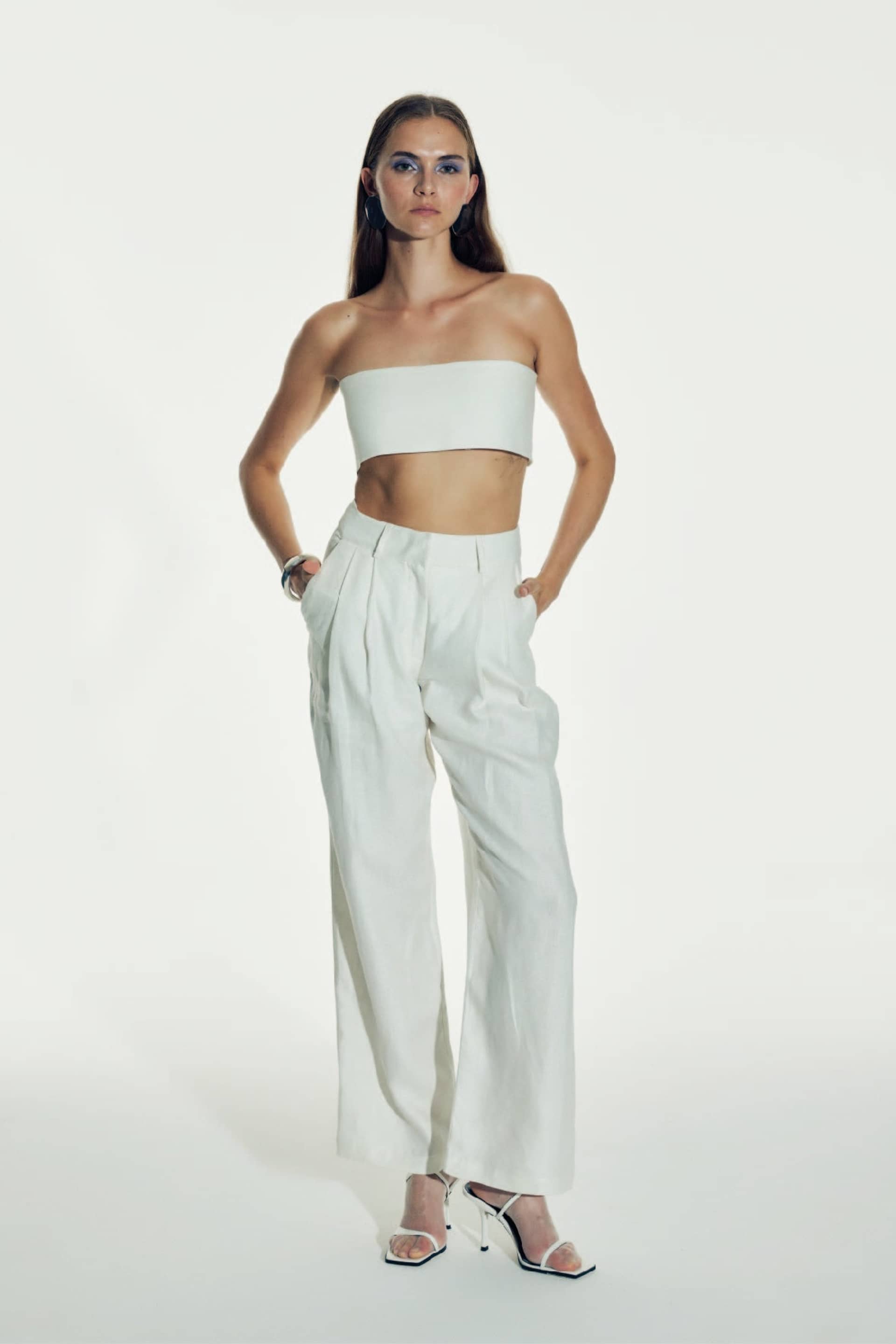 Tina Linen Trousers in White Sand made by Nazli Ceren