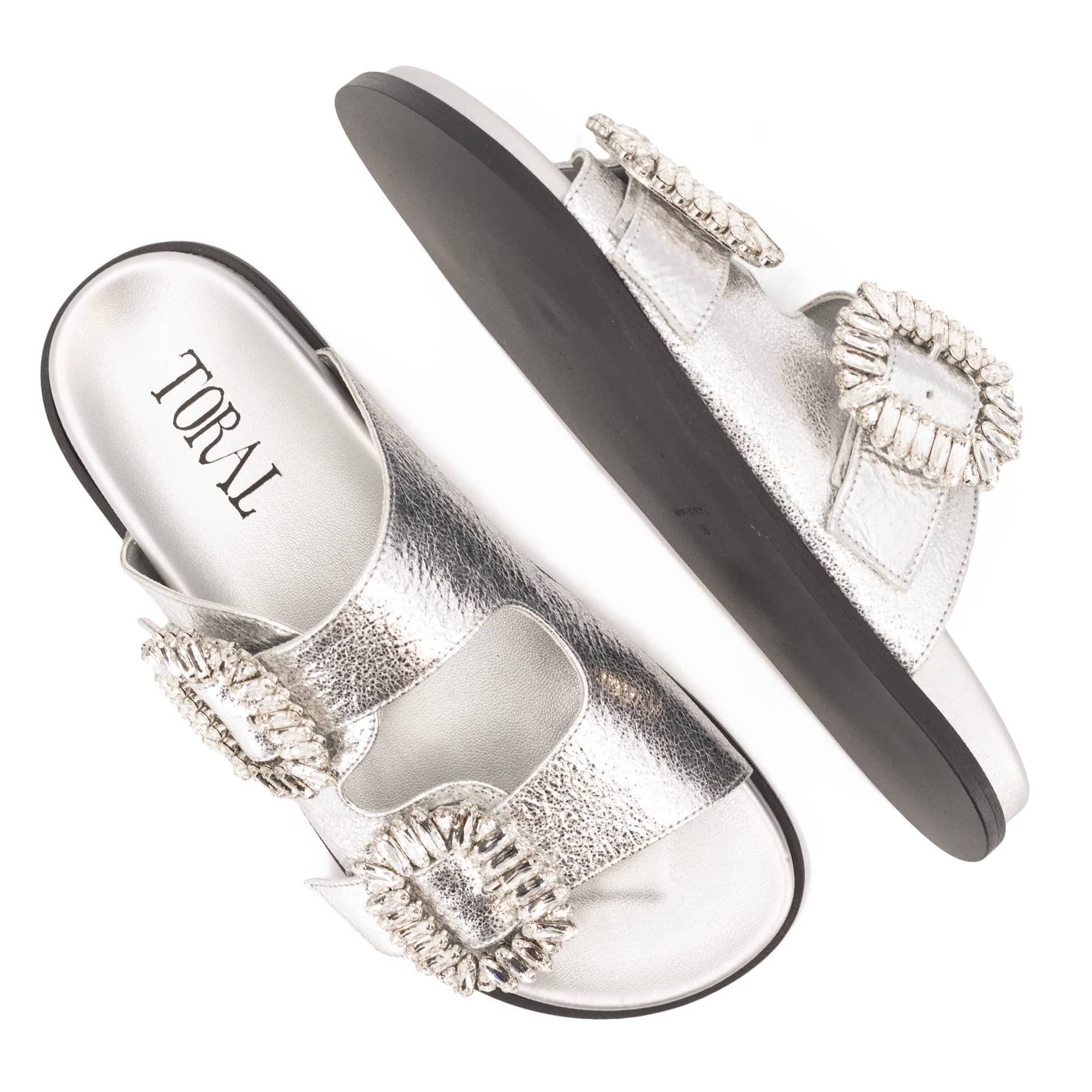 SILVER LEATHER SANDALS made by Toral