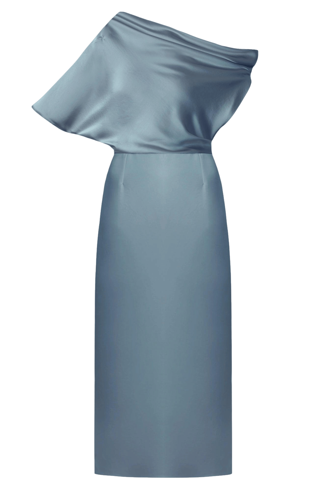ILENE blue satin asymmetric midi evening dress made by UNDRESS