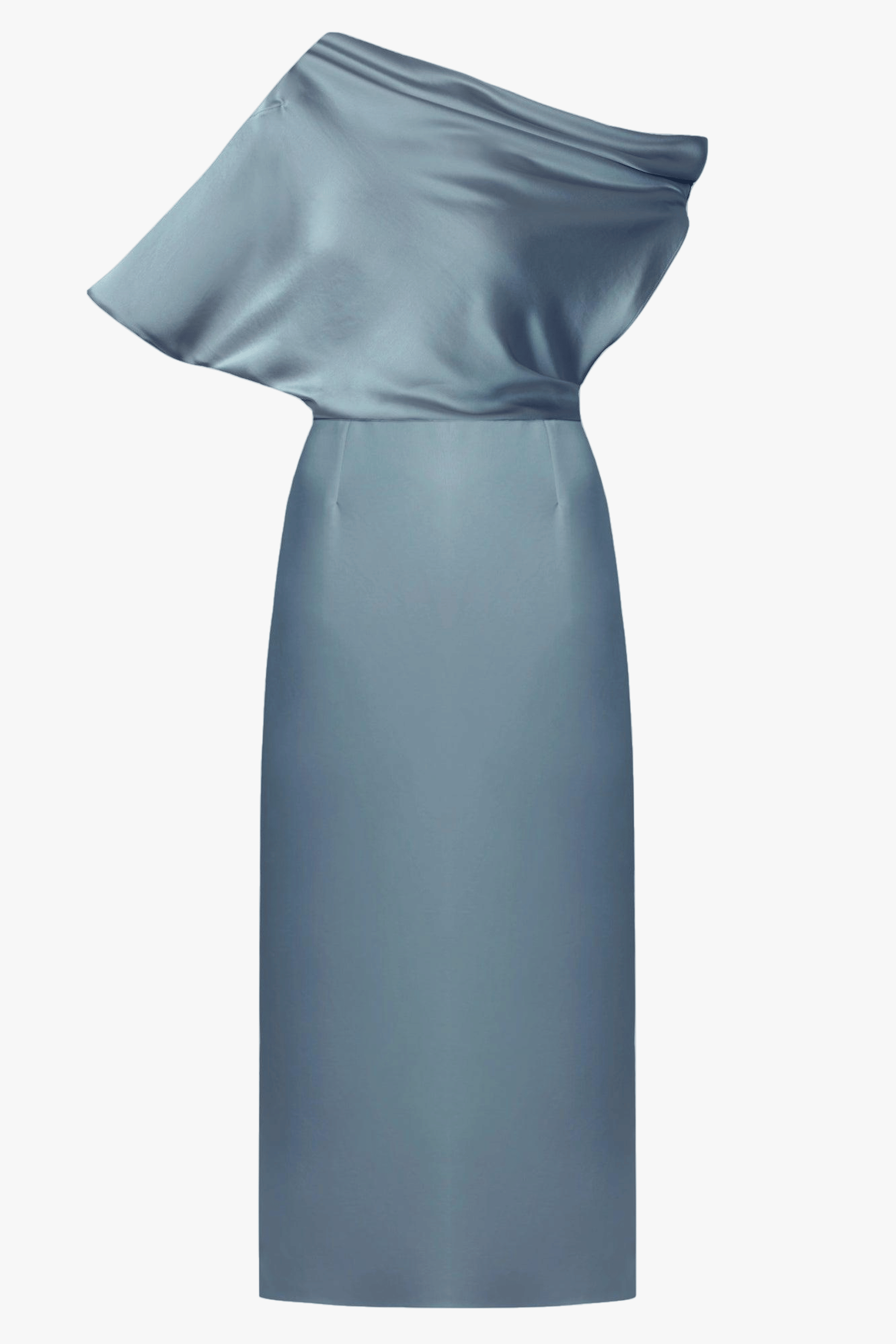 ILENE blue satin asymmetric midi evening dress made by UNDRESS