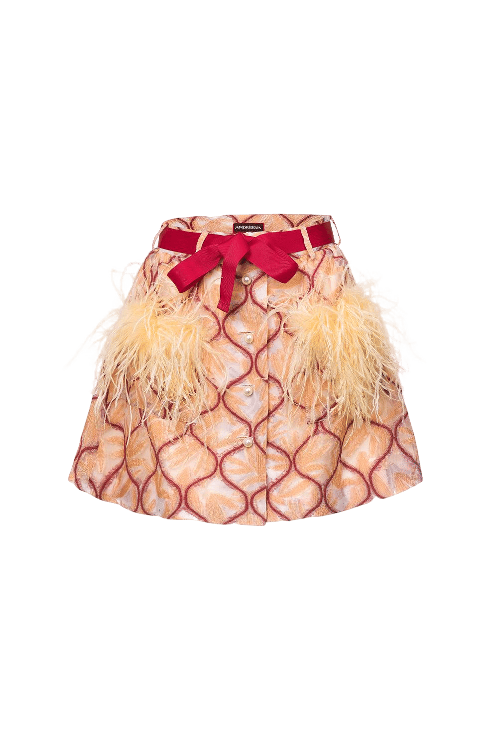 Peach Skirt With Feathers Details made by ANDREEVA