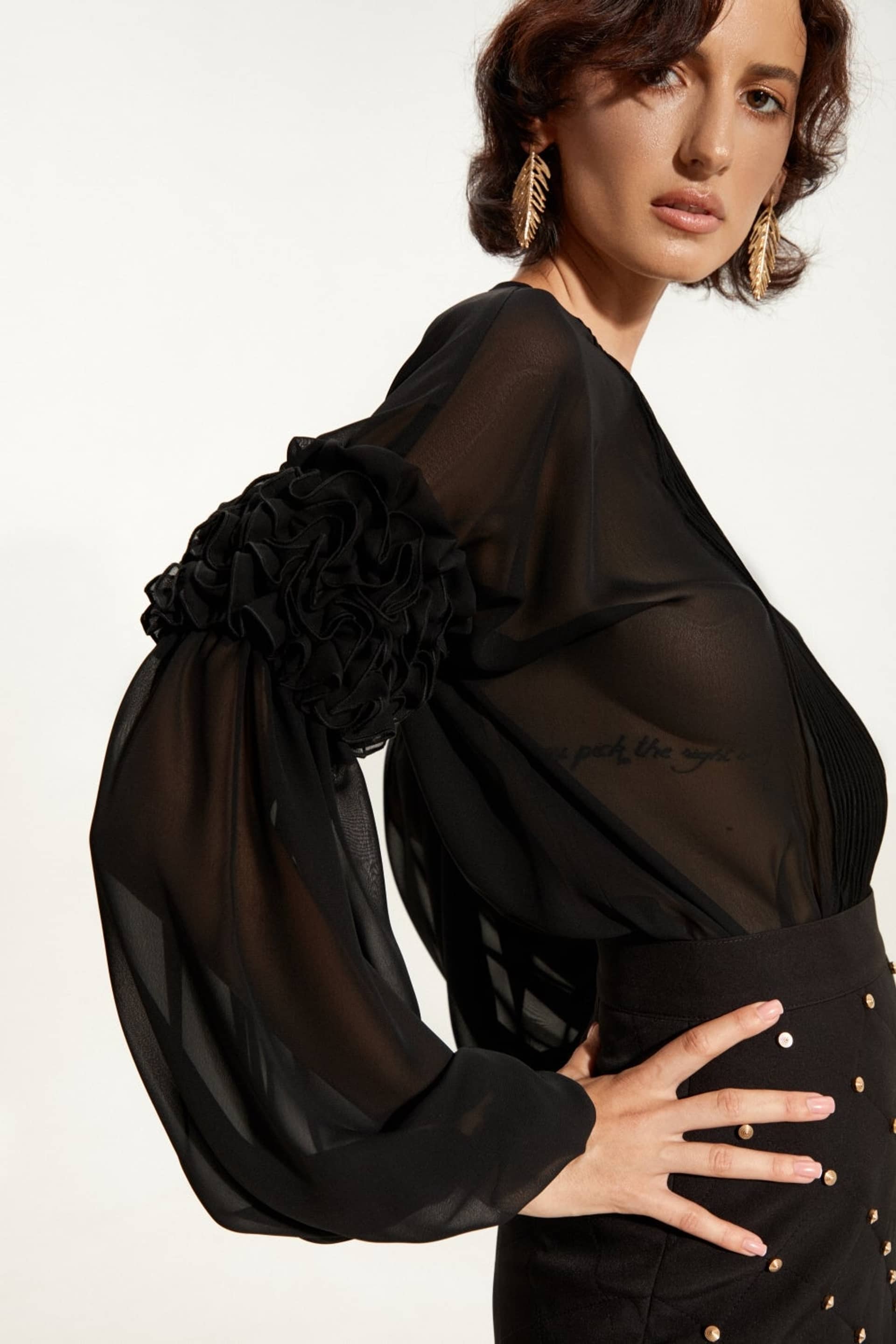 Black Ruffled Blouse made by Guranda