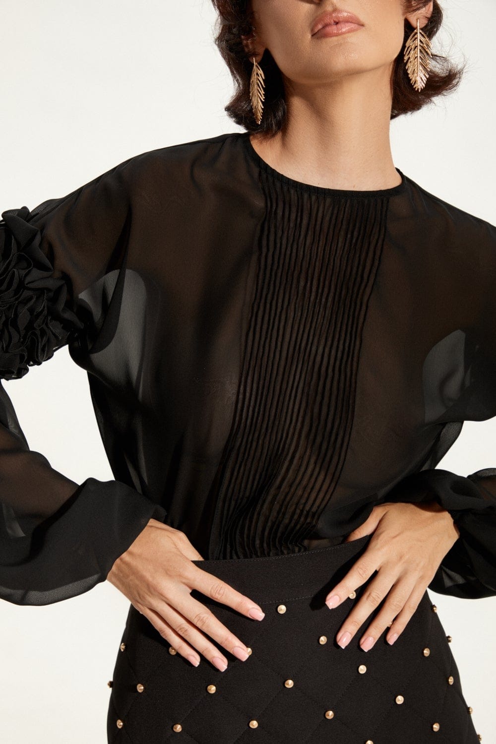 Black Ruffled Blouse made by Guranda