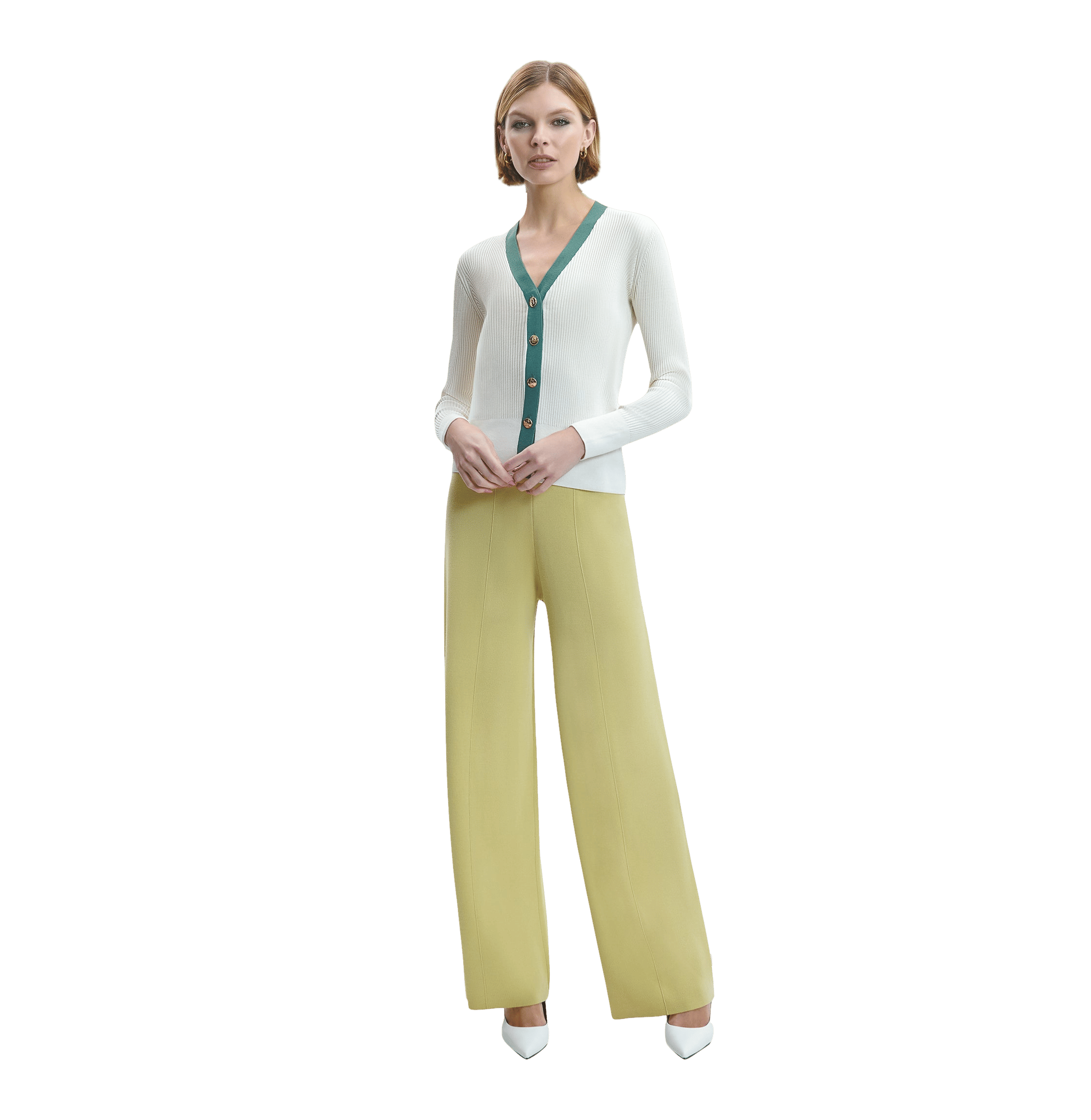 SILK AND CASHMERE CARDIGAN WITH METAL BUTTONS - CRUSH Wear in White made by CRUSH Collection