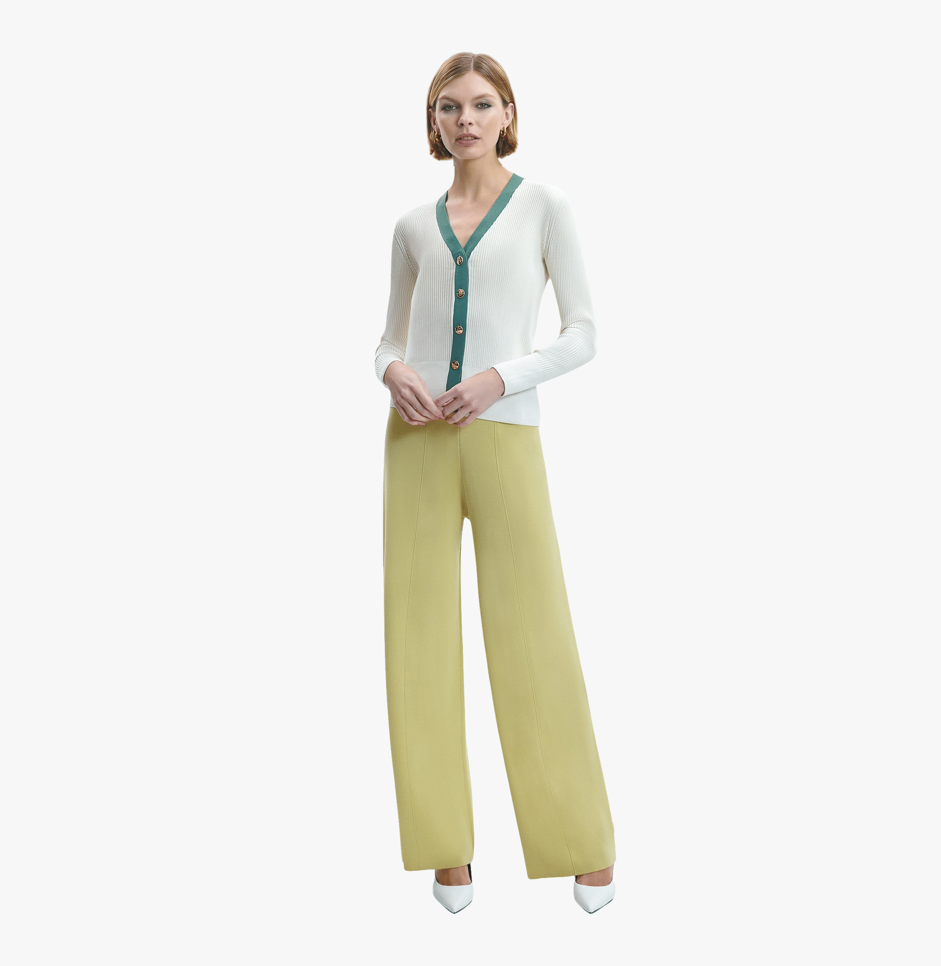 SILK AND CASHMERE CARDIGAN WITH METAL BUTTONS - CRUSH Wear in White made by CRUSH Collection