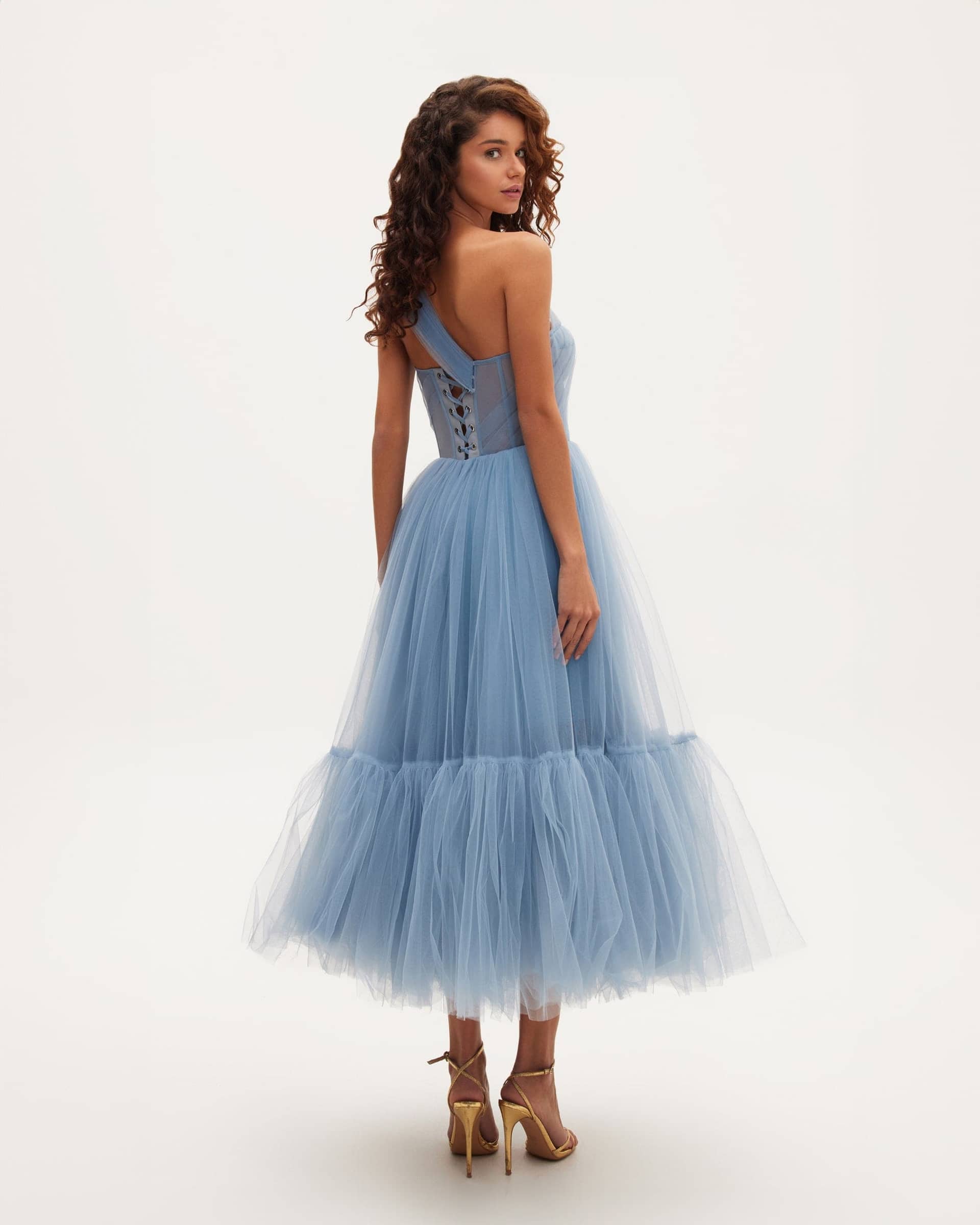 Light Blue One-Shoulder Cocktail Tulle Dress made by Milla