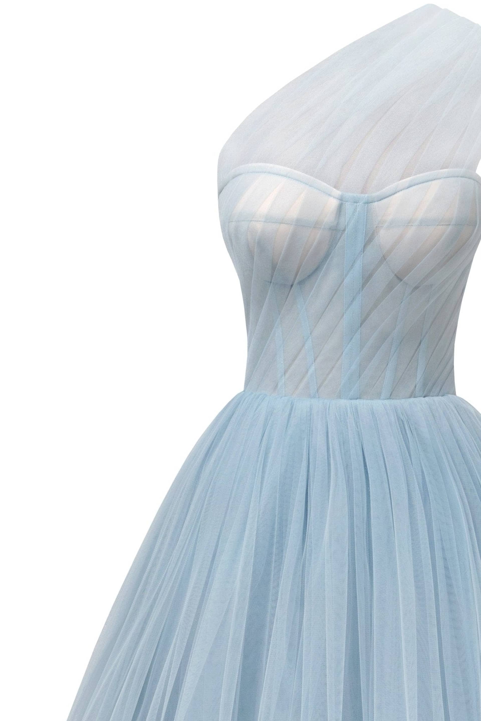 Light Blue One-Shoulder Cocktail Tulle Dress made by Milla