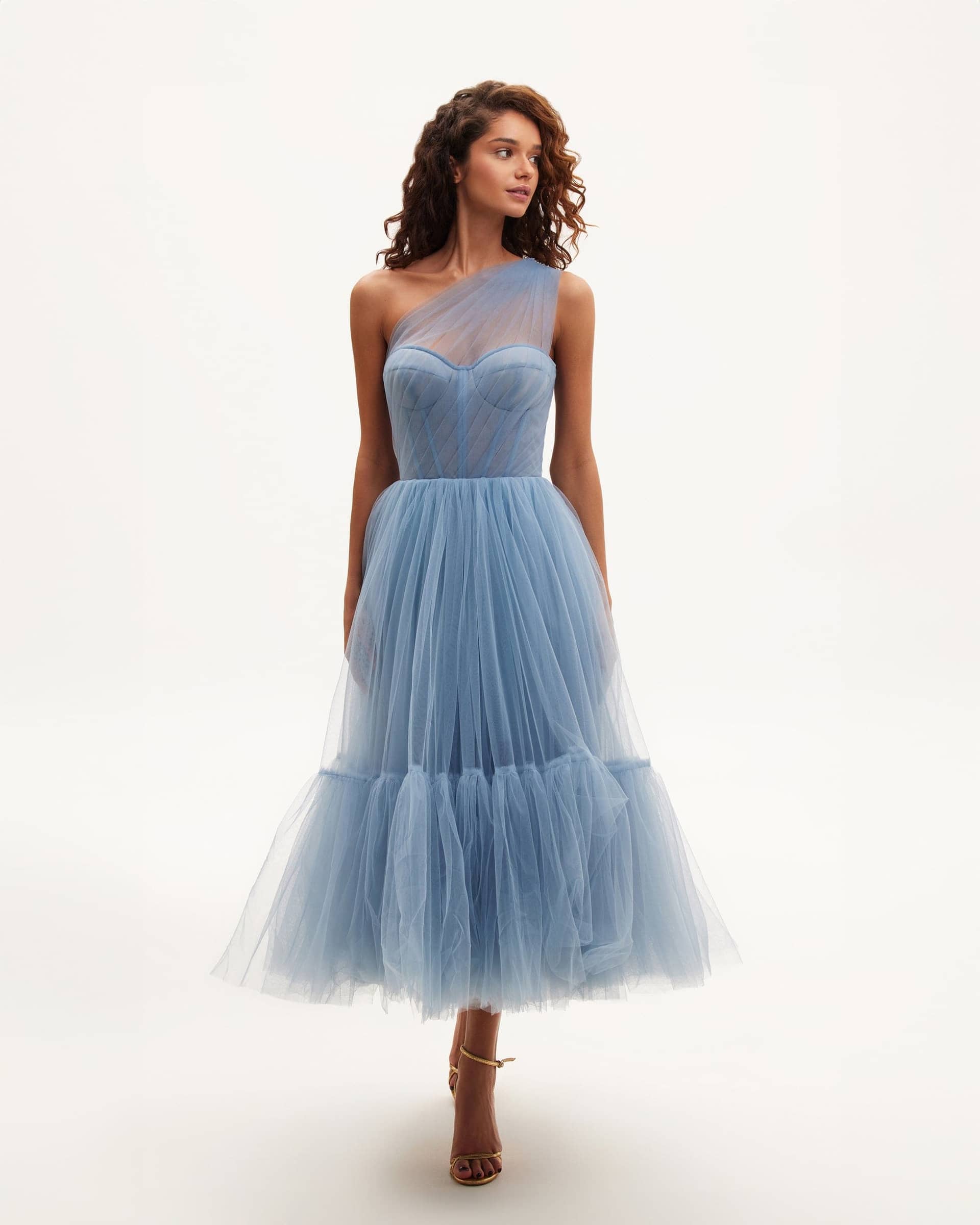 Light Blue One-Shoulder Cocktail Tulle Dress made by Milla