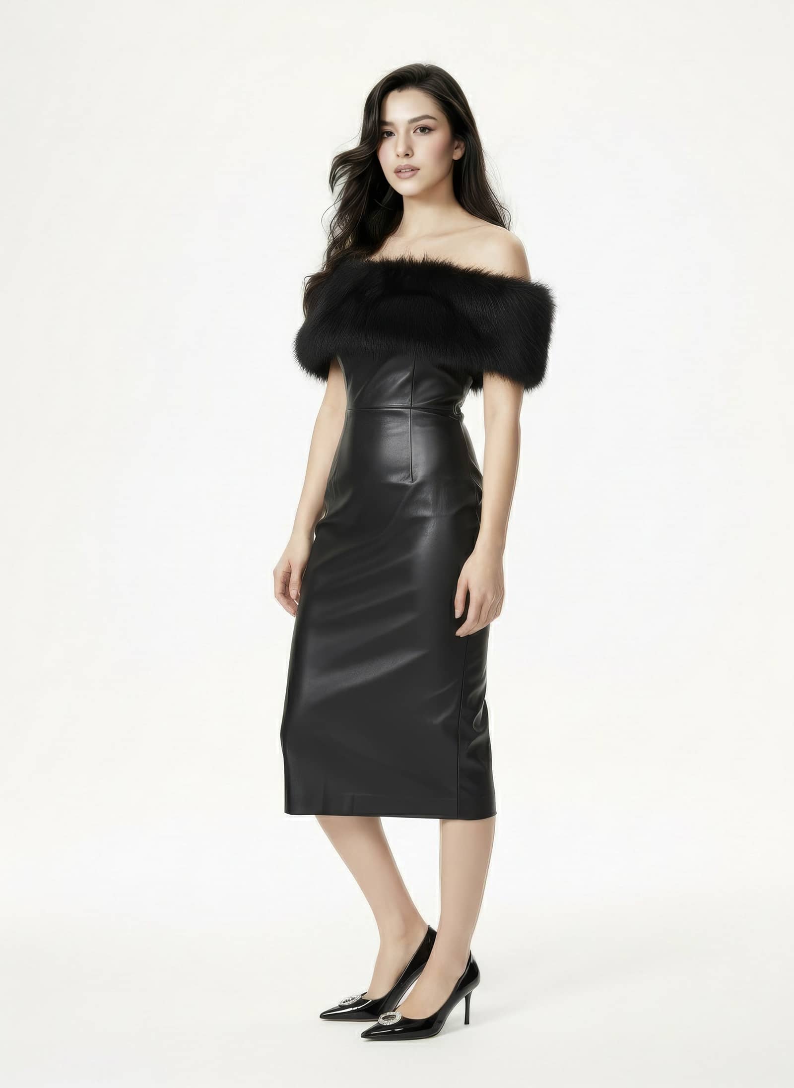 Gabrielle Fur Maxi Dress (Black) made by Nana Jacqueline