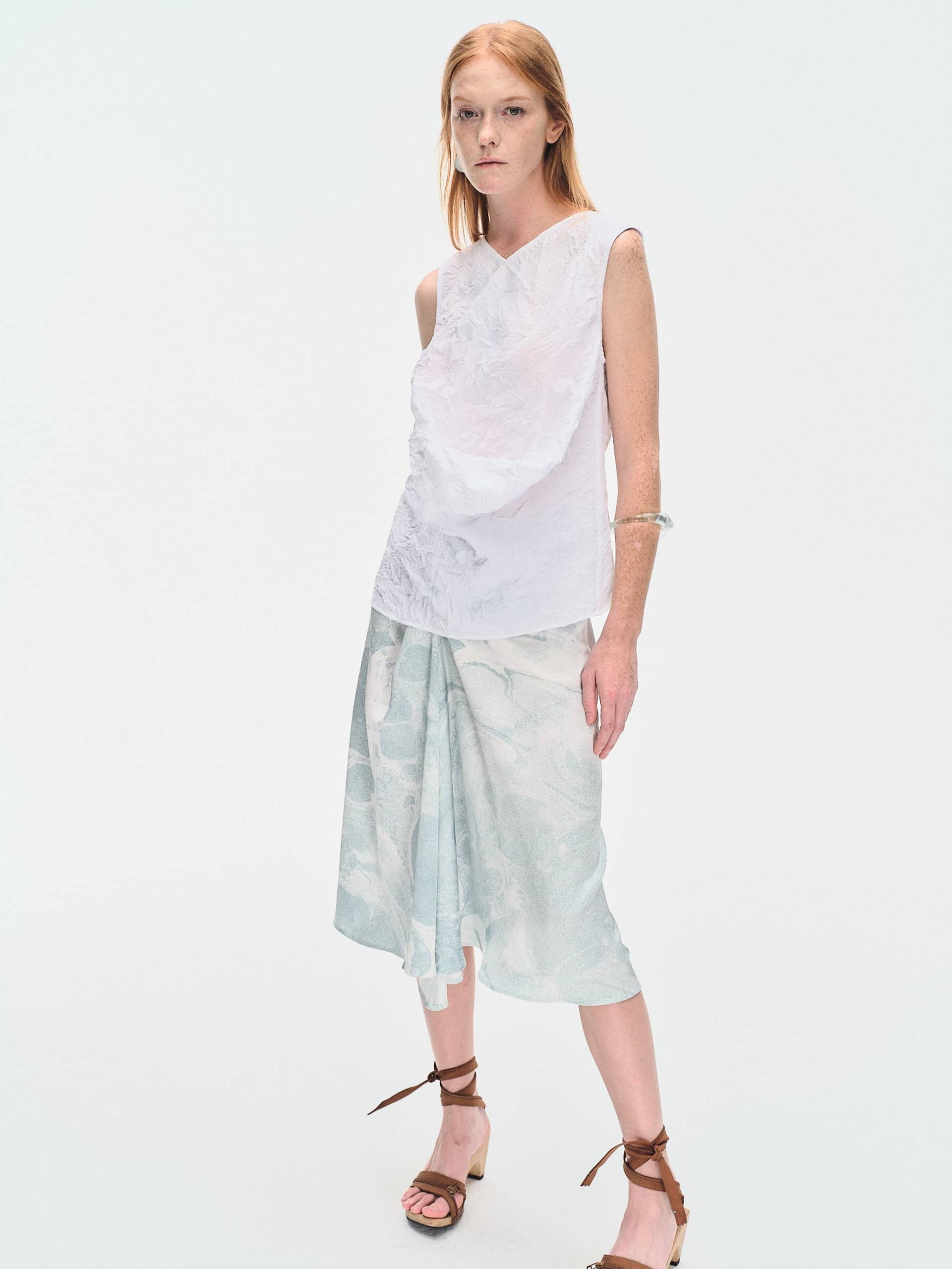 WHITE &GREEN MARBLED WATER LILY DRAPE SKIRT made by YIBRI