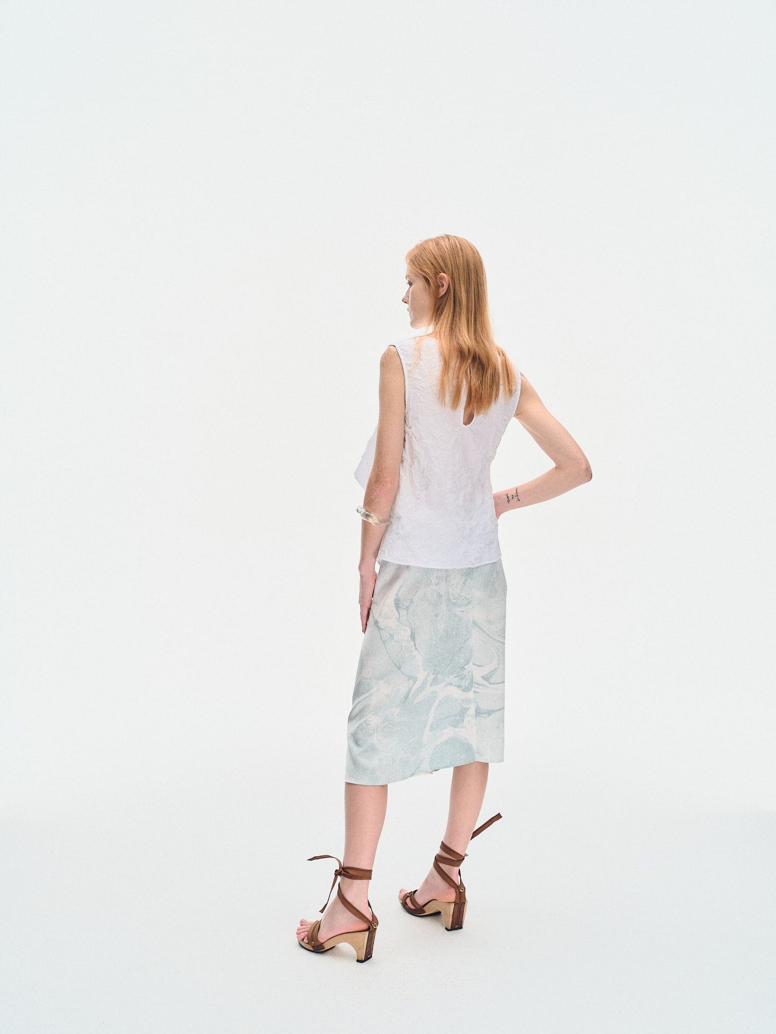 WHITE &GREEN MARBLED WATER LILY DRAPE SKIRT made by YIBRI