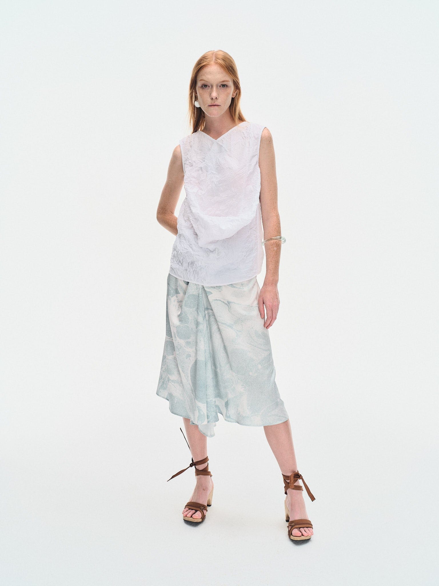 WHITE &GREEN MARBLED WATER LILY DRAPE SKIRT made by YIBRI