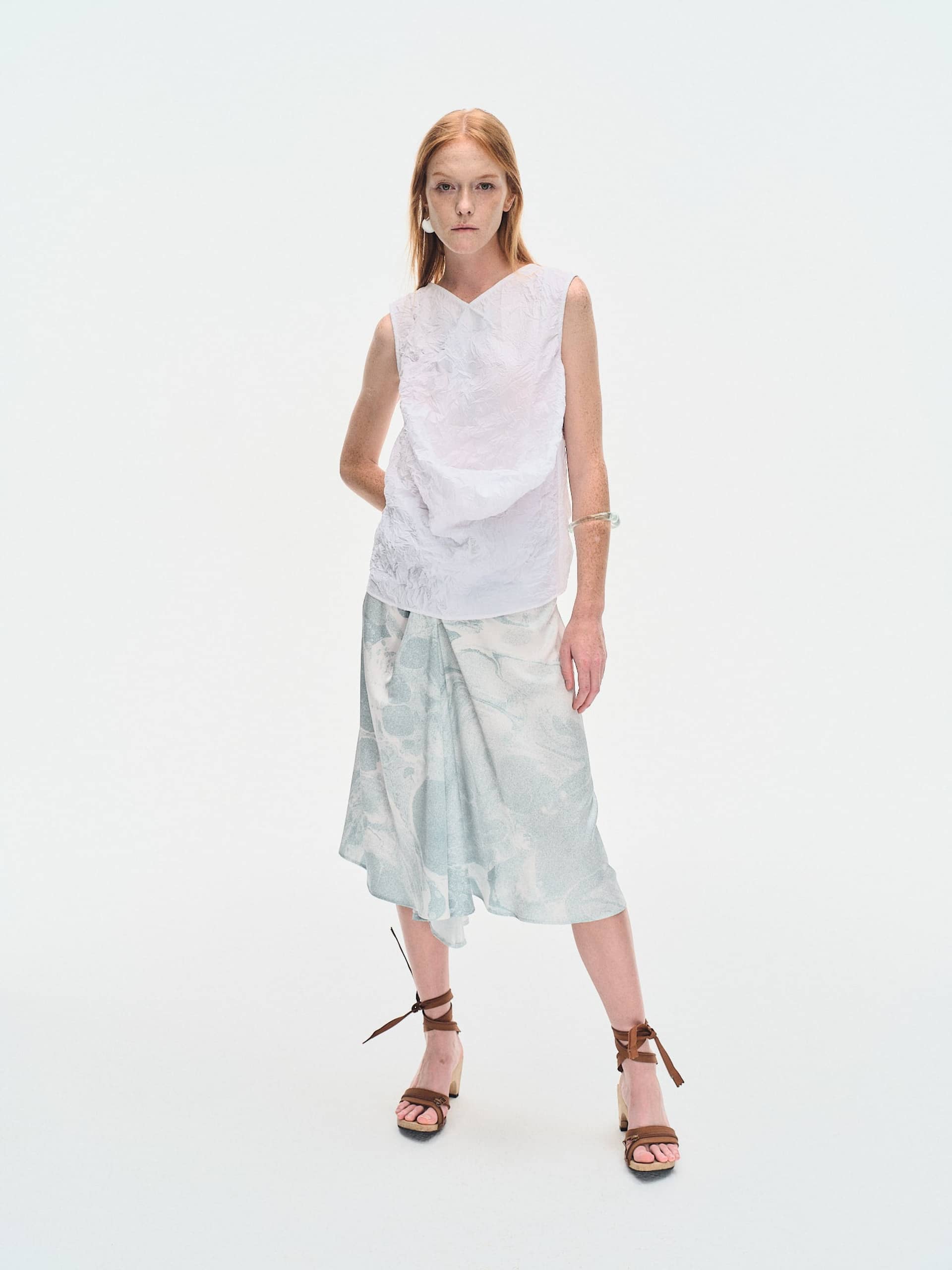 WHITE &GREEN MARBLED WATER LILY DRAPE SKIRT made by YIBRI