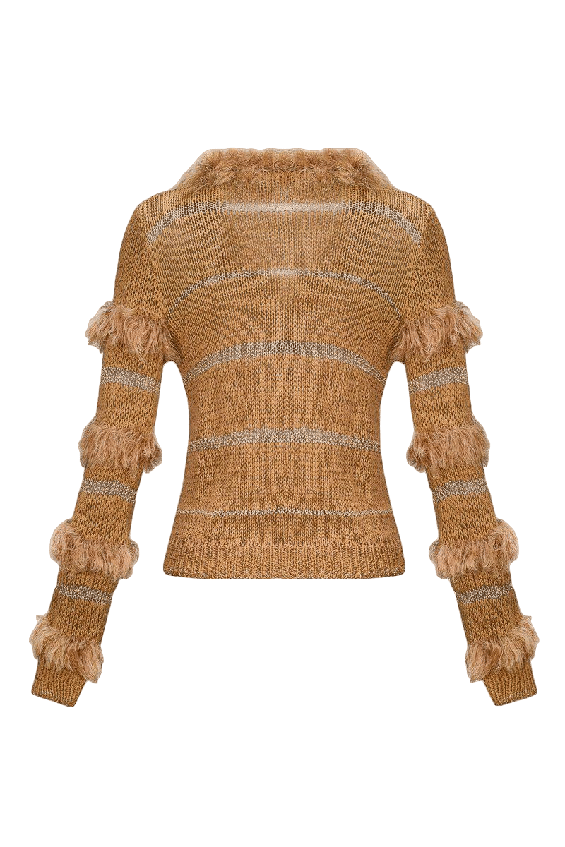 Brown Sundown Handmade Knit Sweater With Pearl Buttons in Brown made by ANDREEVA