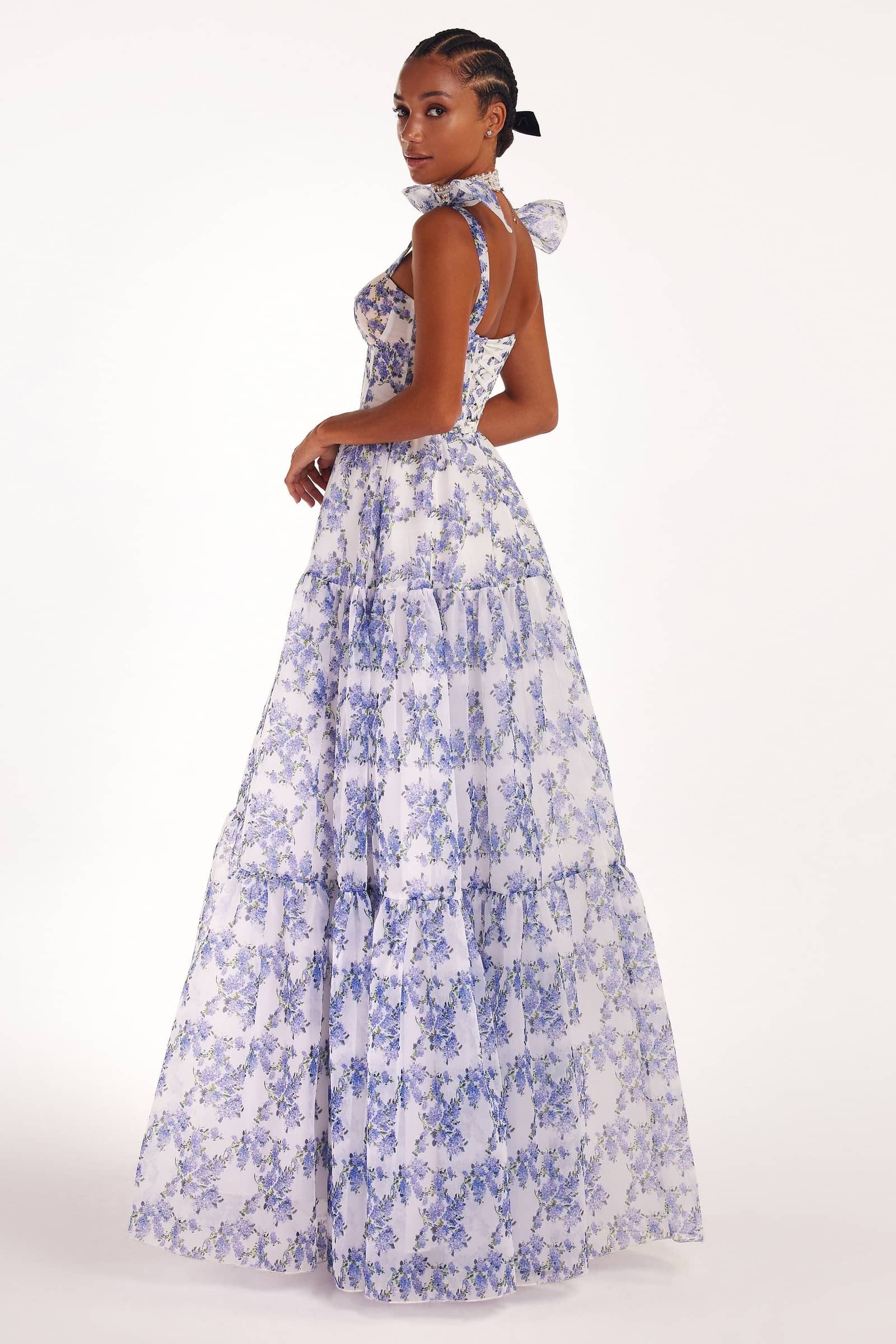 Blue Hydrangea tender tie-strap maxi dress made by Milla