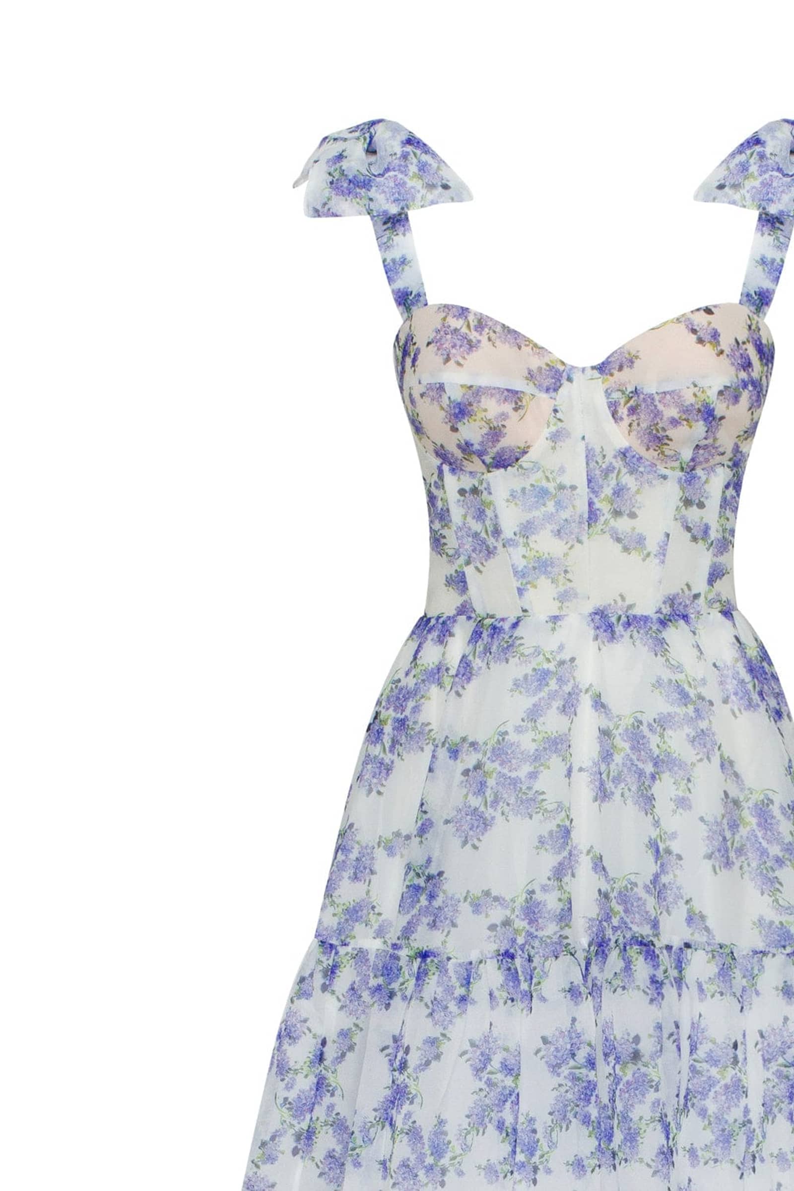 Blue Hydrangea tender tie-strap maxi dress made by Milla