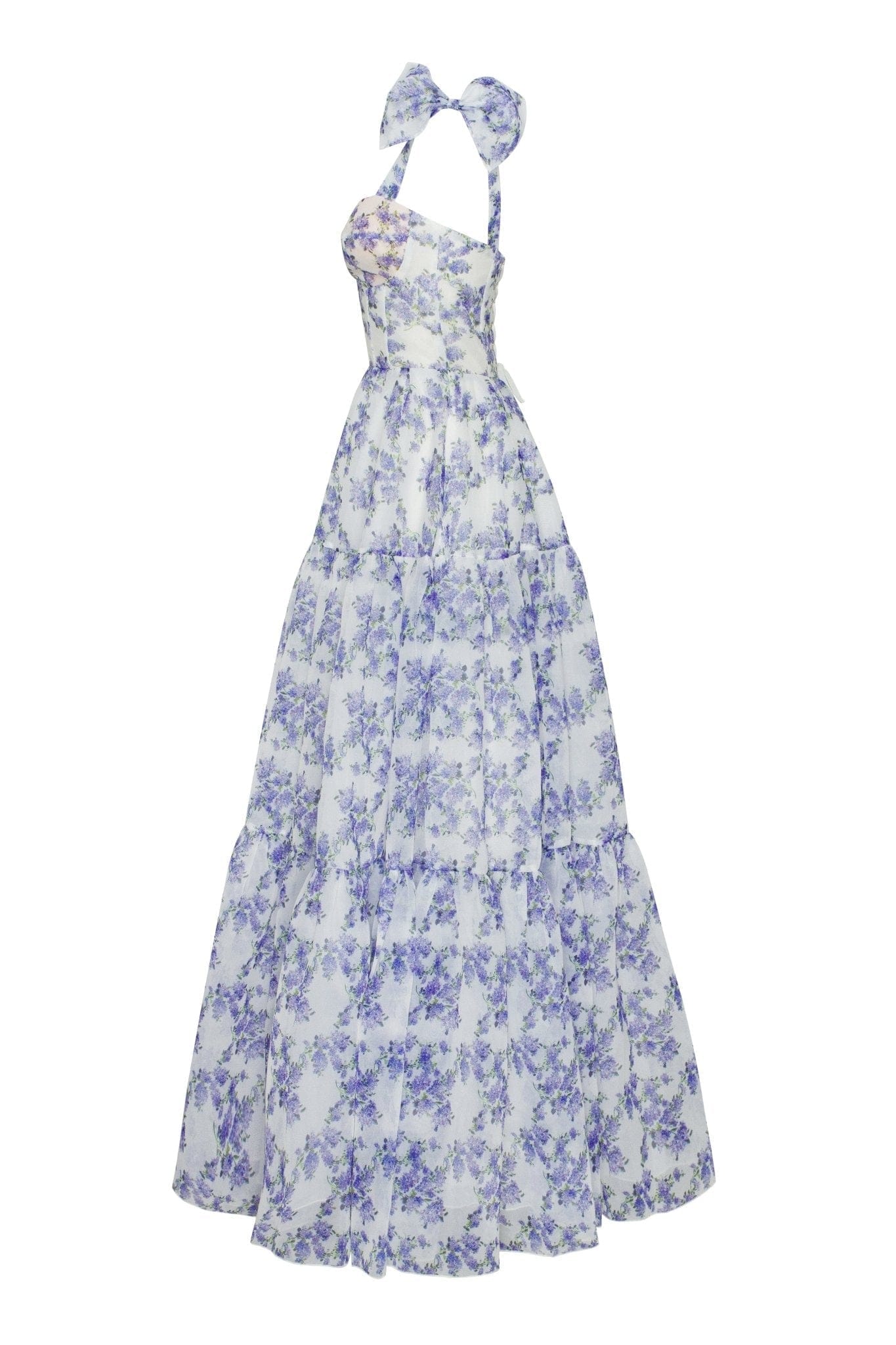 Blue Hydrangea tender tie-strap maxi dress made by Milla
