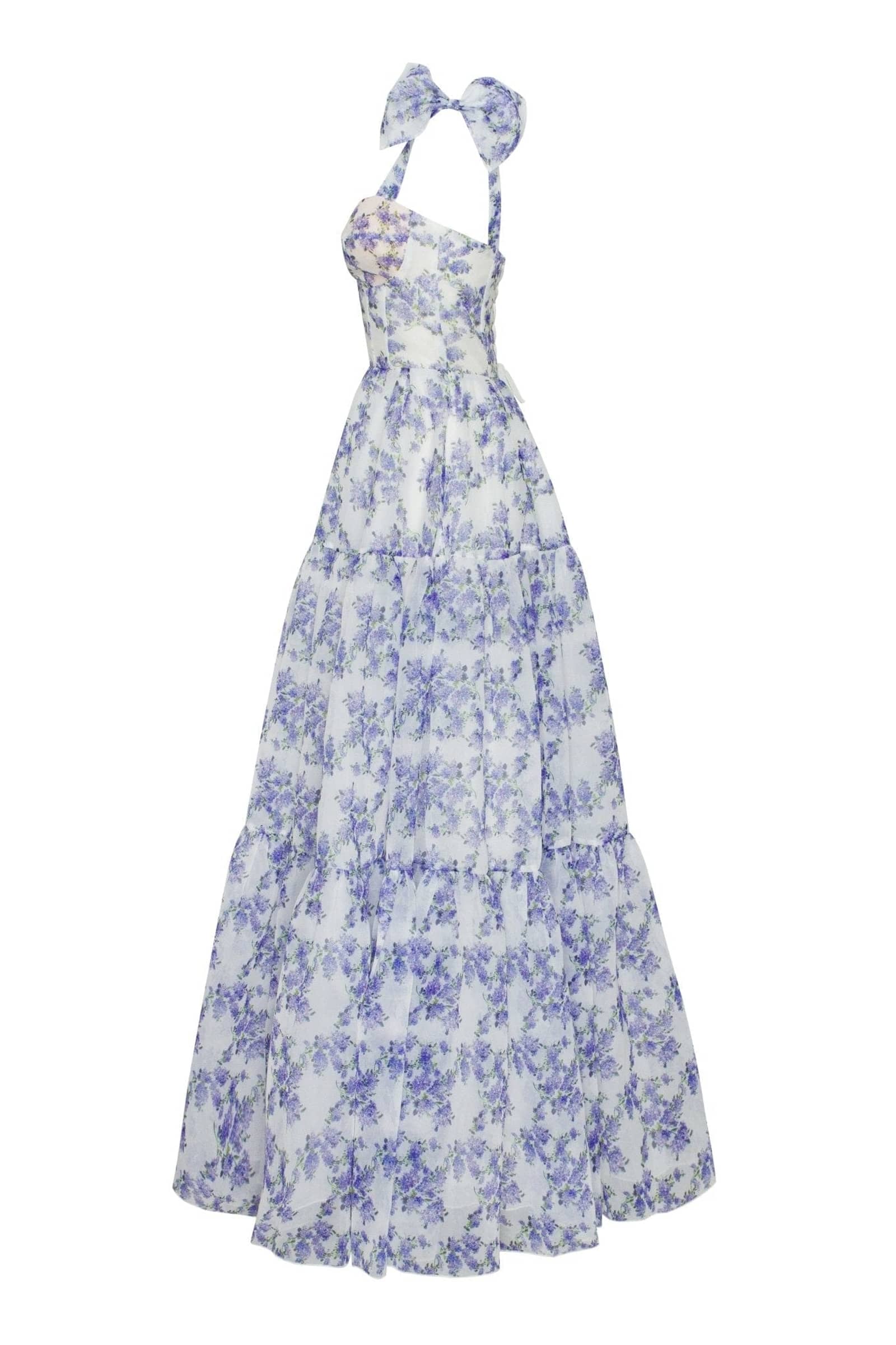 Blue Hydrangea tender tie-strap maxi dress made by Milla
