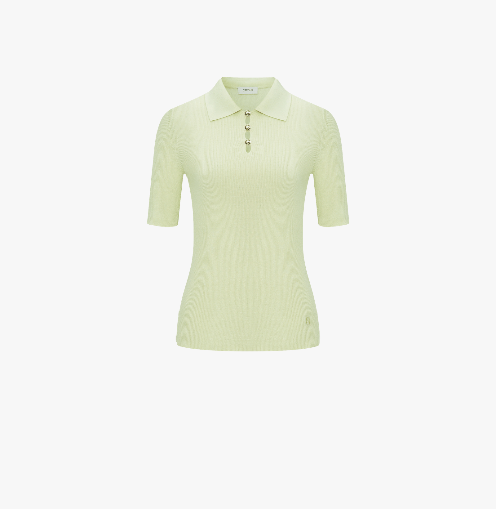 BUTTON-EMBELLISHED SILK LAPEL POLO SHIRT in Green made by CRUSH Collection