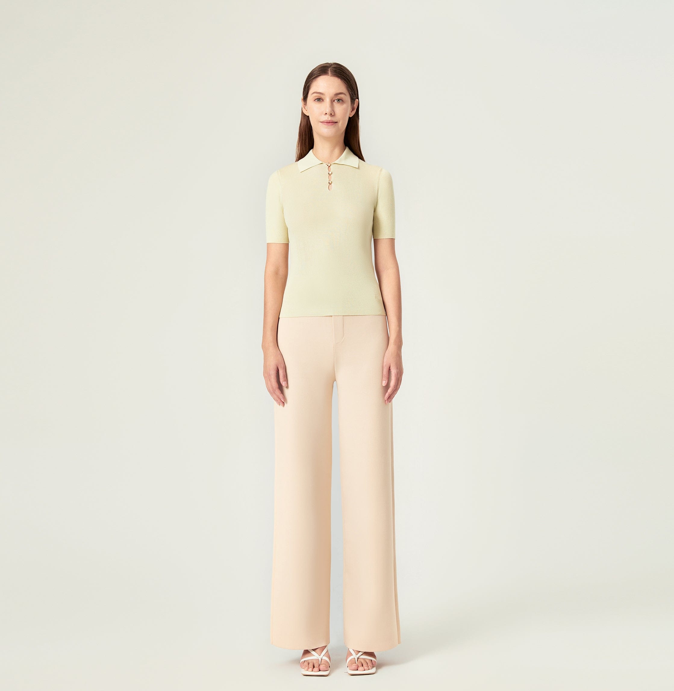 BUTTON-EMBELLISHED SILK LAPEL POLO SHIRT in Green made by CRUSH Collection