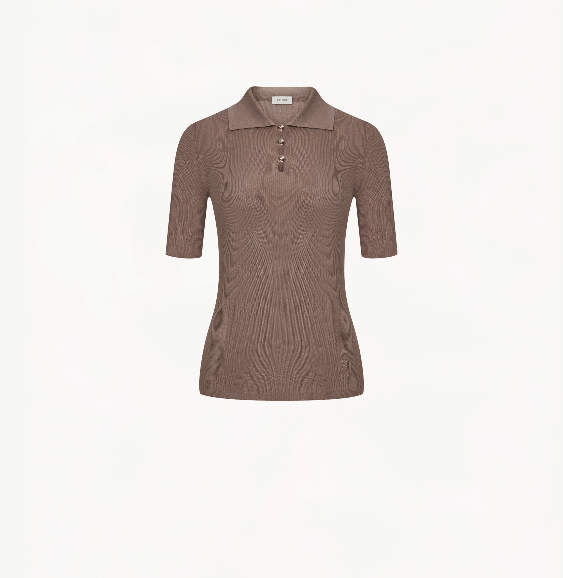 BUTTON-EMBELLISHED SILK LAPEL POLO SHIRT in Brown made by CRUSH Collection