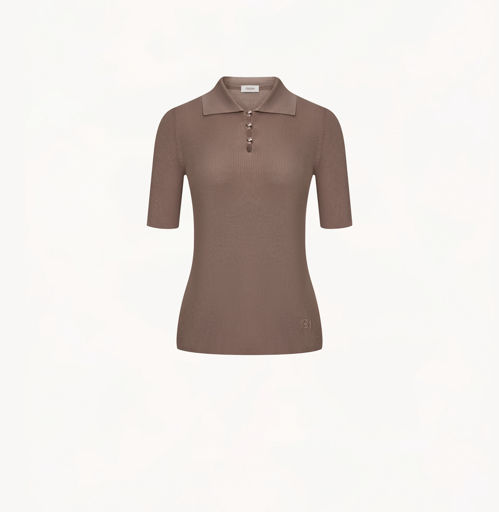 BUTTON-EMBELLISHED SILK LAPEL POLO SHIRT in Brown made by CRUSH Collection