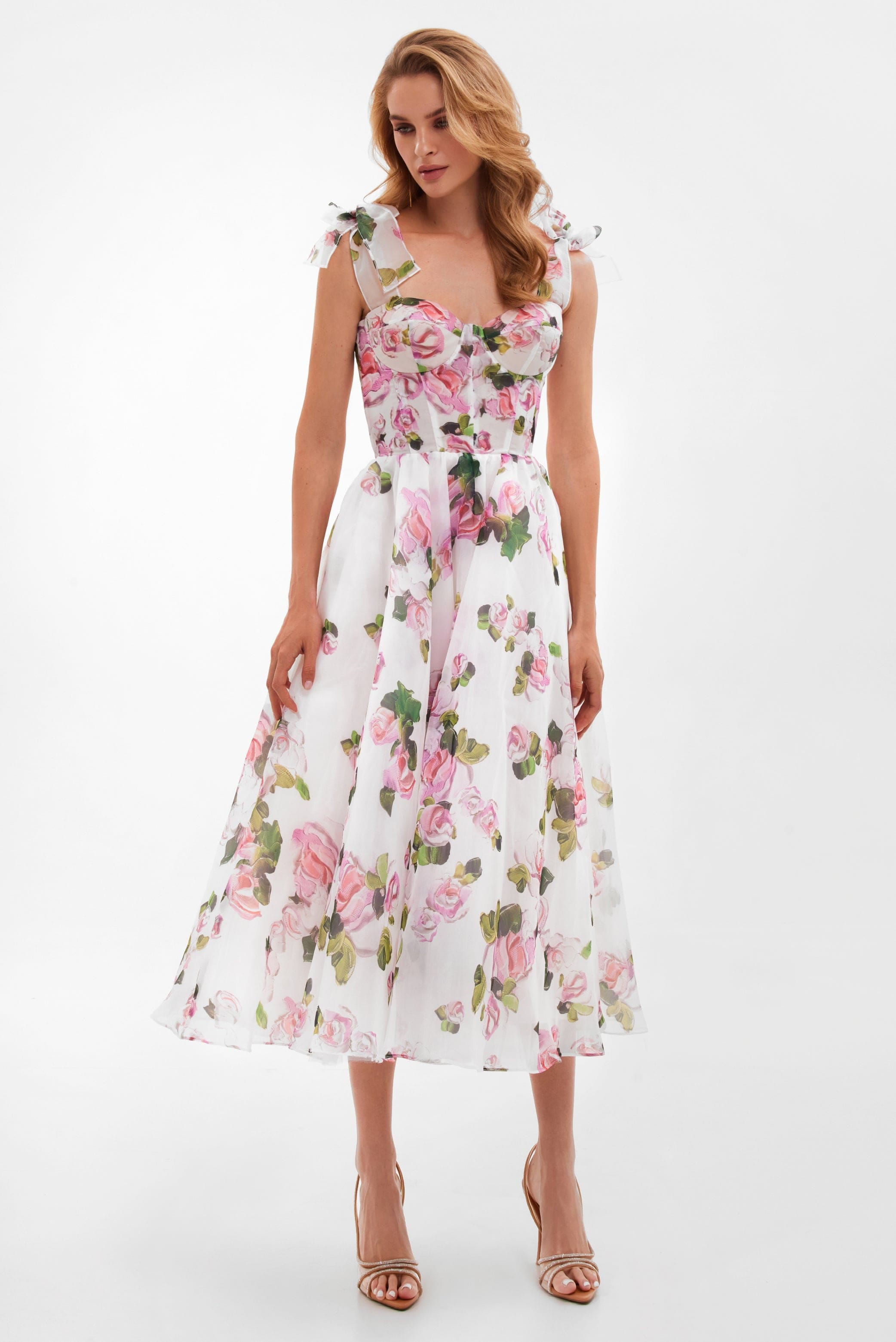 Tender floral midi tie-strap dress made by Milla