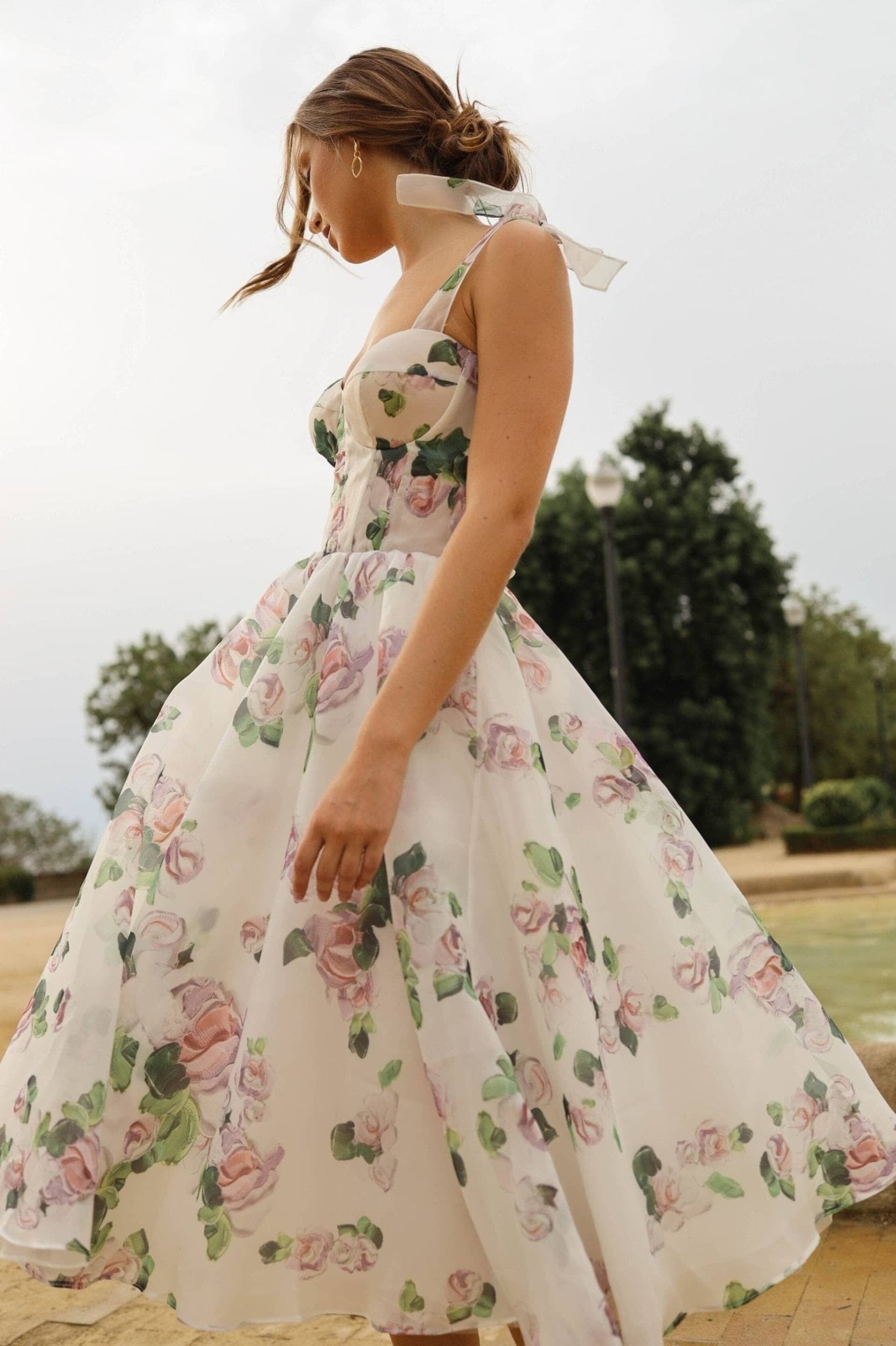 Tender floral midi tie-strap dress made by Milla