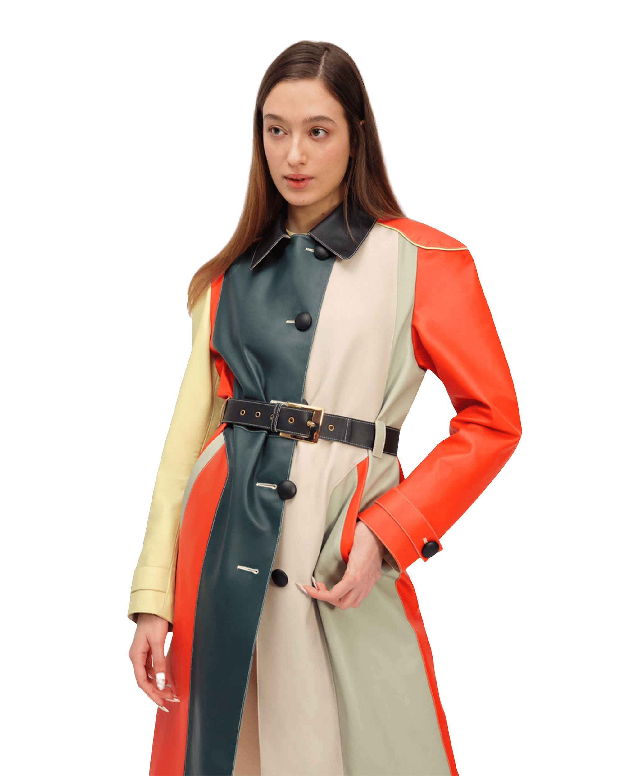 Wallis Trench Coat Dark Green / Beige in Multi color made by Mietis