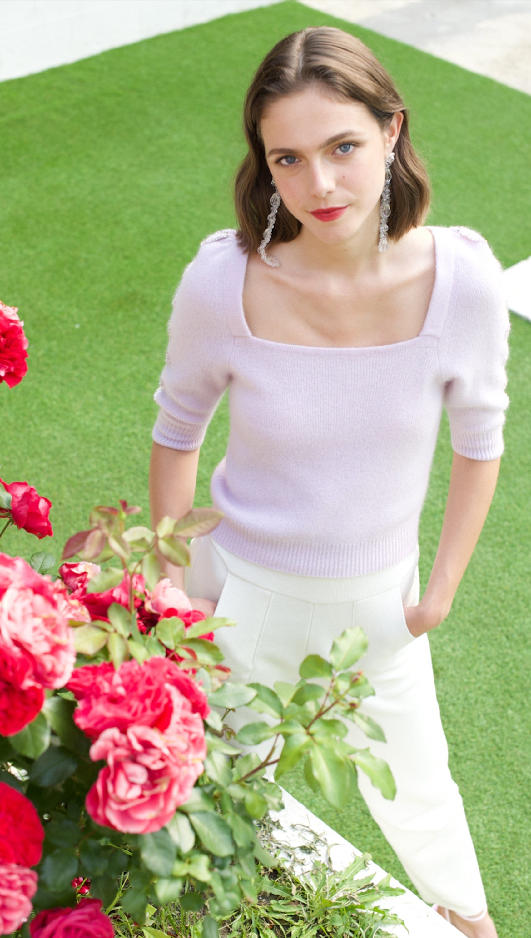 CRYSTAL-EMBELLISHED BALLOON-SLEEVE TOP made by CRUSH Collection