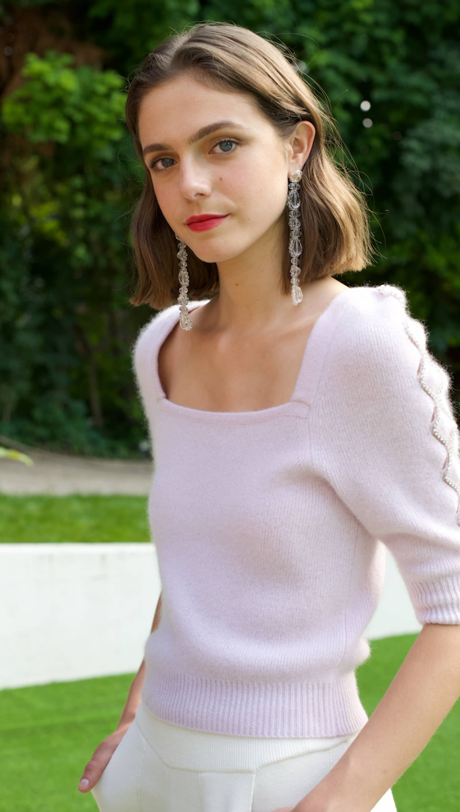 CRYSTAL-EMBELLISHED BALLOON-SLEEVE TOP made by CRUSH Collection