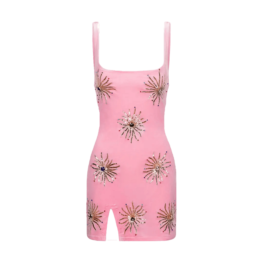 Callie Luxury Embellished Pink Party Dress in Pink made by Oceanus Swimwear