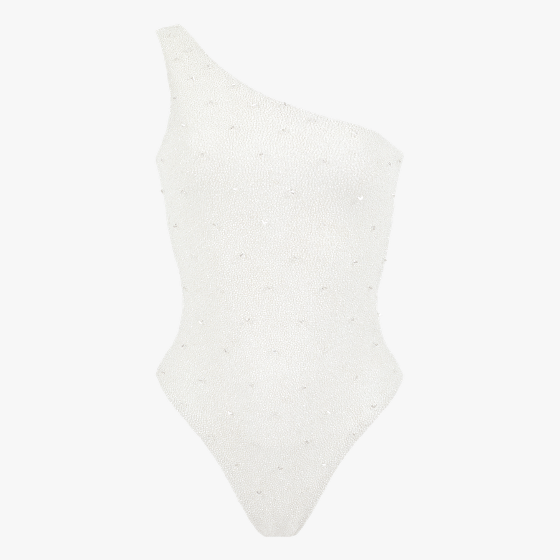 Ariel One Shoulder White Beaded Swimsuit in White made by Oceanus Swimwear