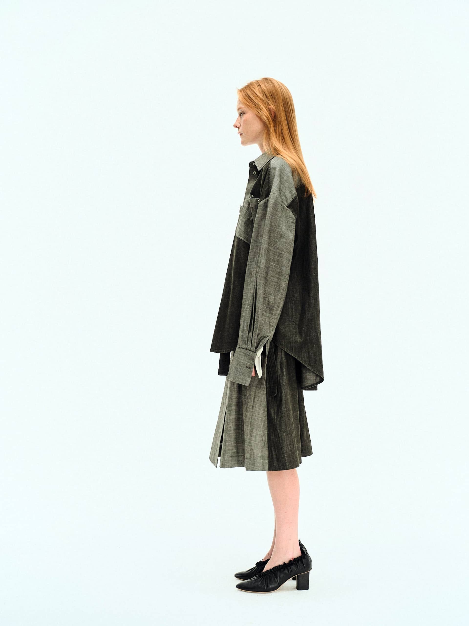 CHARCOAL DENIM WRAP SKIRT made by YIBRI