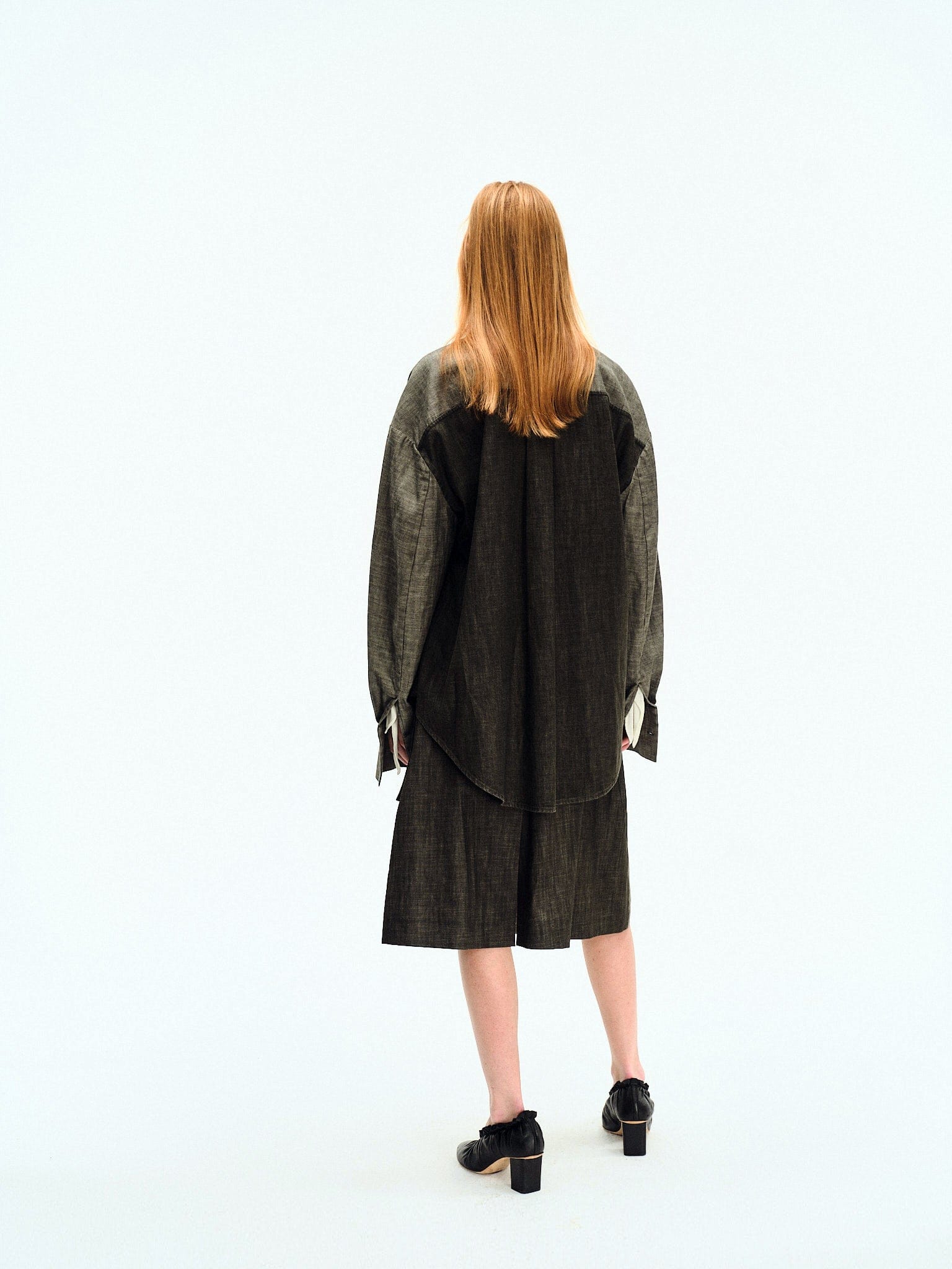 CHARCOAL DENIM WRAP SKIRT made by YIBRI